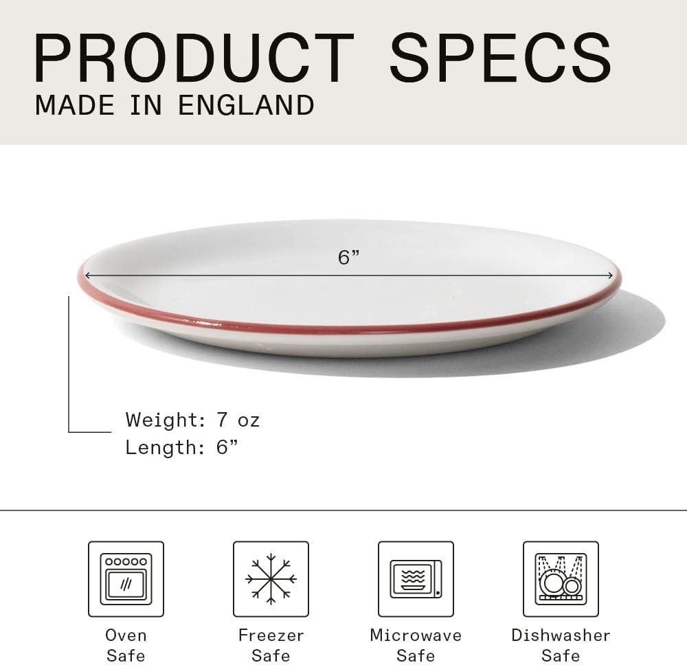 image:imageMade In Cookware Set of 4 Bread and Butter Plates White With Red Rim Porcelain EnglandWhite w Red Rim