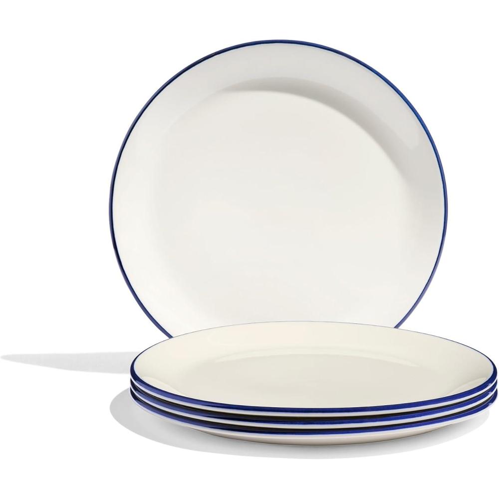 image:imageMade In Cookware  11 Dinner Plates  Set of 4  White With Navy Blue Rim  Porcelain  Crafted in EnglandWhite with Navy Blue Rim