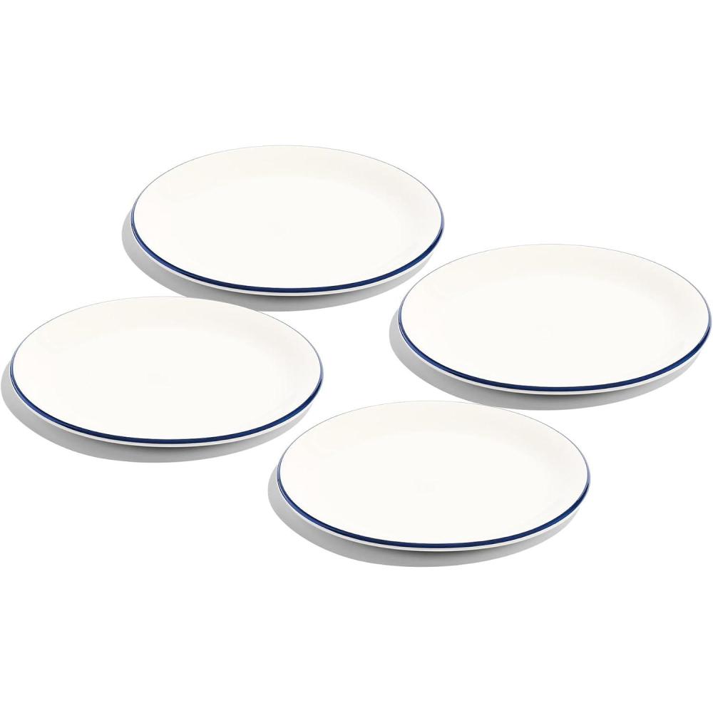 image:imageMade In Cookware Set of 4 Appetizer Plates White Porcelain EnglandWhite w Navy Rim
