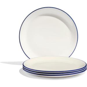 Made In Cookware – 11″ Dinner Plates – Set of 4 – White With Navy Blue Rim – Porcelain – Crafted in England(White with Navy Blue Rim)