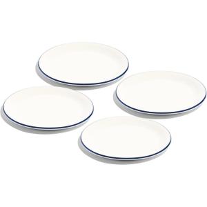 Made In Cookware | Set of 4 | Appetizer Plates | White | Porcelain England(White w/ Navy Rim)