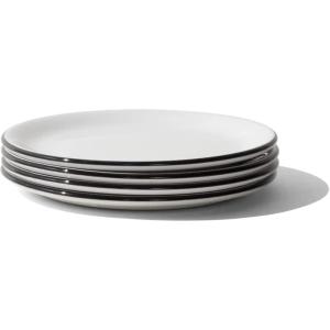 Made In Cookware – Set of 4 – Bread and Butter Plates – White With Red Rim – Porcelain England(White w/ Black Rim)