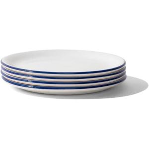 Made In Cookware – Set of 4 – Bread and Butter Plates – White With Red Rim – Porcelain England(White w/ Navy Rim)