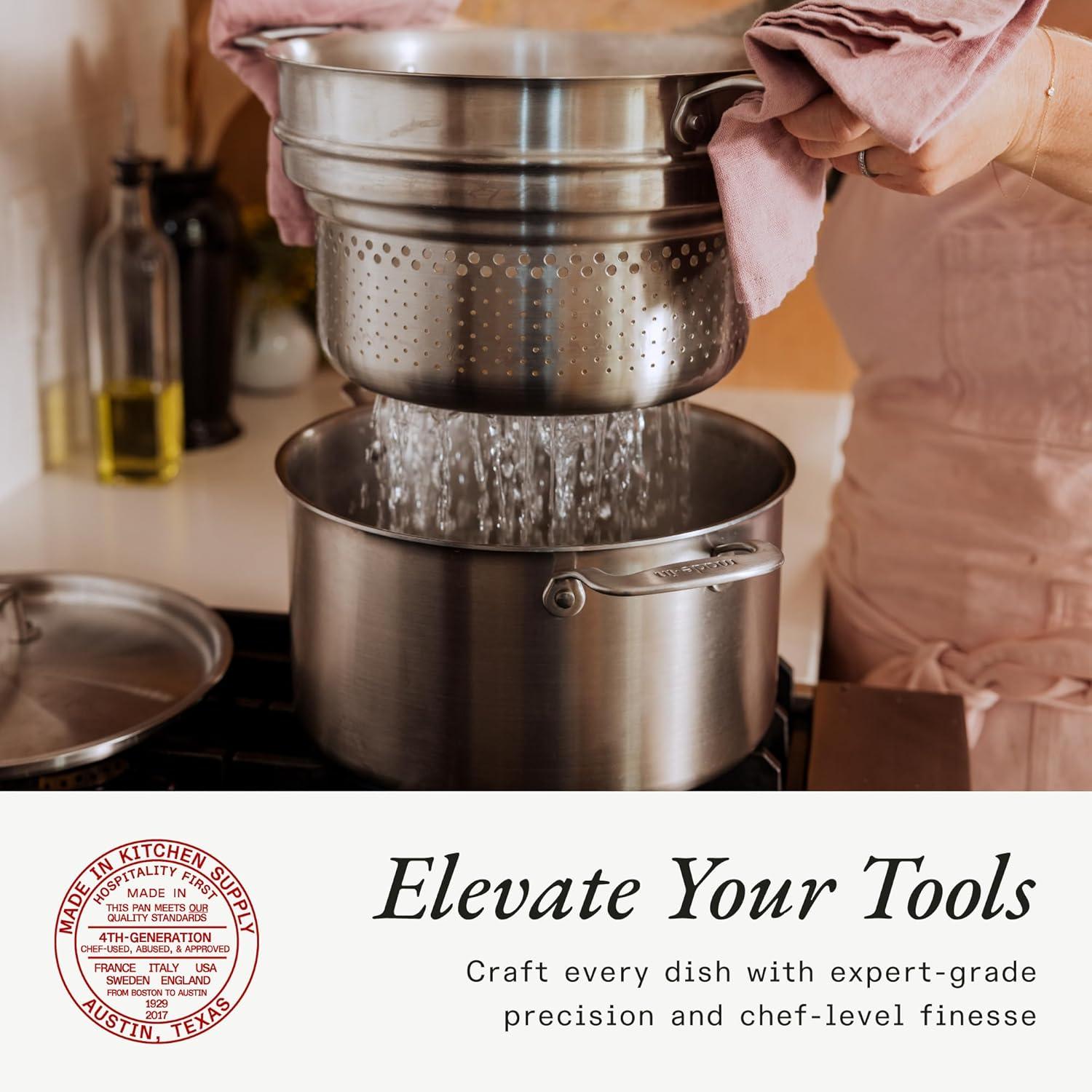image:imageMade In Cookware 8 Quart Stainless Steel Stock Pot With Lid and Pasta Insert 5 Ply Stainless Clad Professional Cookware Crafted in Italy Induction Compatible8 Quart Stock Pot with Lid and Pasta Insert