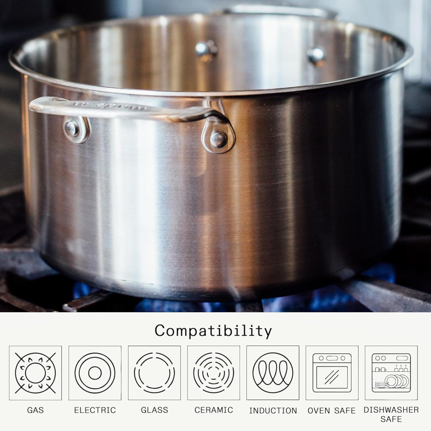 image:imageMade In Cookware 8 Quart Stainless Steel Stock Pot With Lid and Pasta Insert 5 Ply Stainless Clad Professional Cookware Crafted in Italy Induction Compatible12 Quart Stock Pot with Lid