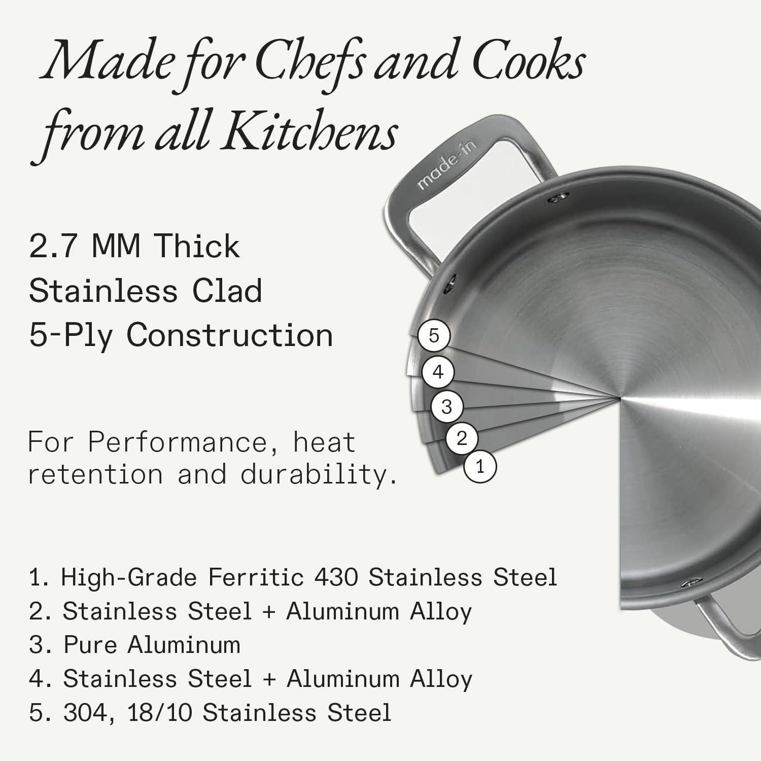 image:imageMade In Cookware 8 Quart Stainless Steel Stock Pot With Lid and Pasta Insert 5 Ply Stainless Clad Professional Cookware Crafted in Italy Induction Compatible6 Quart Stock Pot with Lid