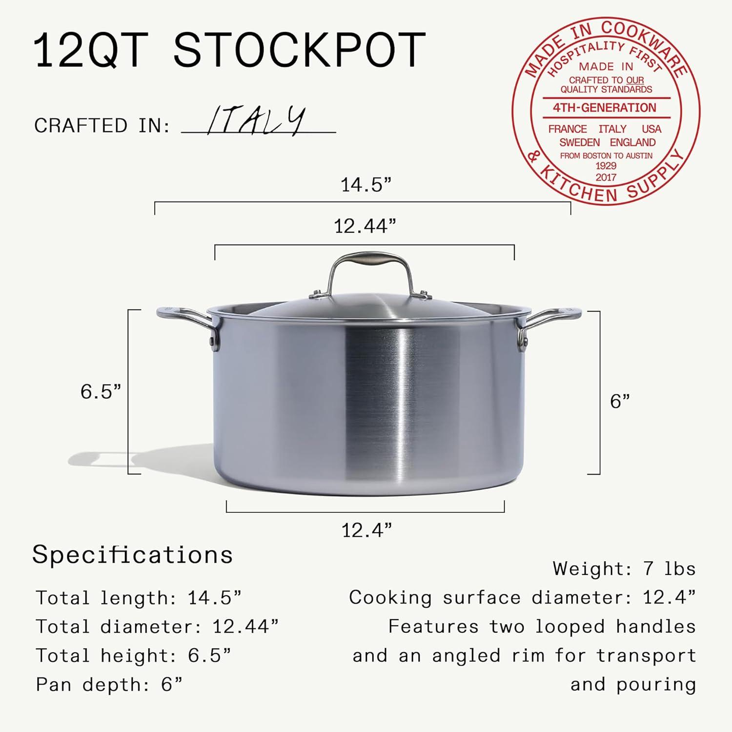 image:imageMade In Cookware 8 Quart Stainless Steel Stock Pot With Lid and Pasta Insert 5 Ply Stainless Clad Professional Cookware Crafted in Italy Induction Compatible12 Quart Stock Pot with Lid