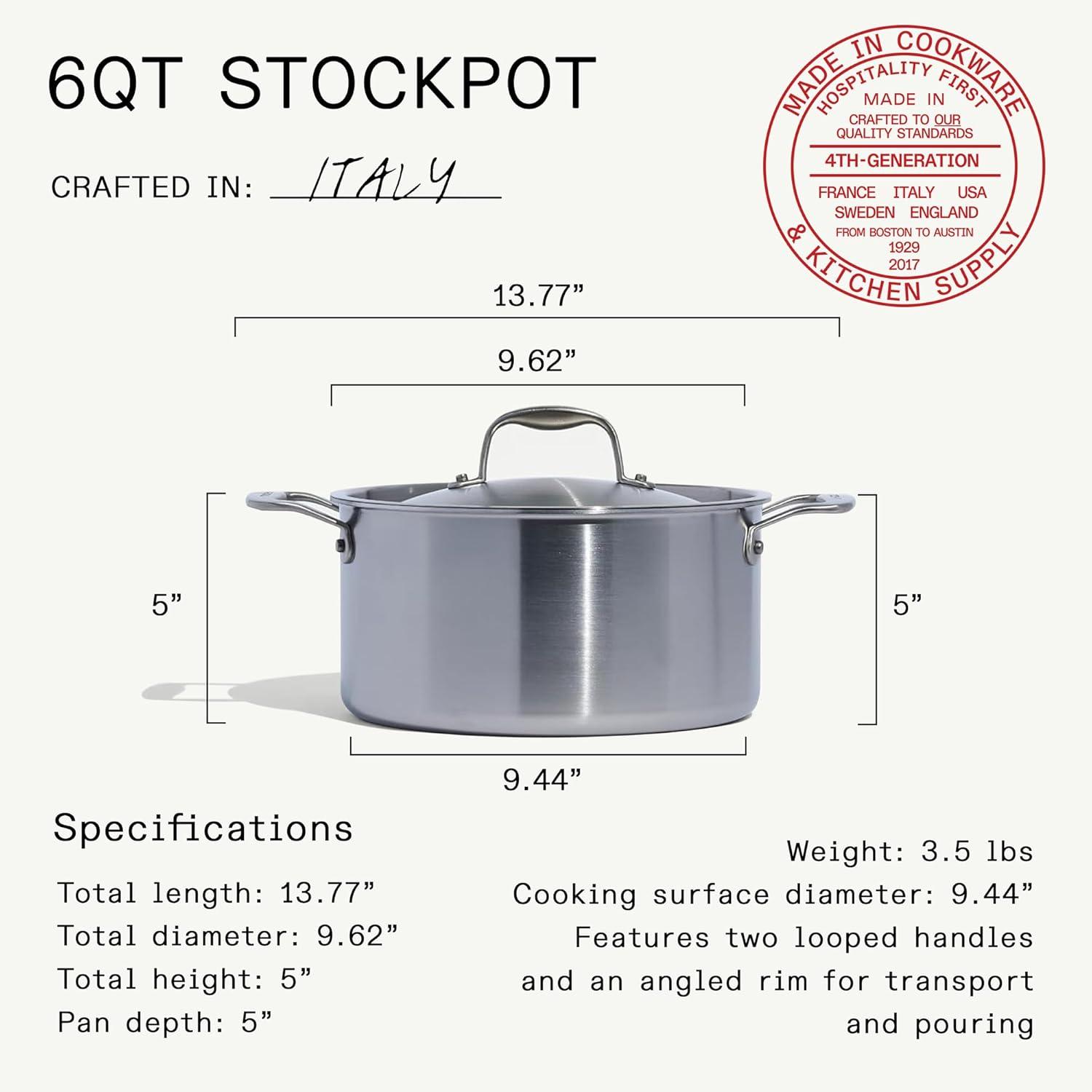 image:imageMade In Cookware 8 Quart Stainless Steel Stock Pot With Lid and Pasta Insert 5 Ply Stainless Clad Professional Cookware Crafted in Italy Induction Compatible6 Quart Stock Pot with Lid