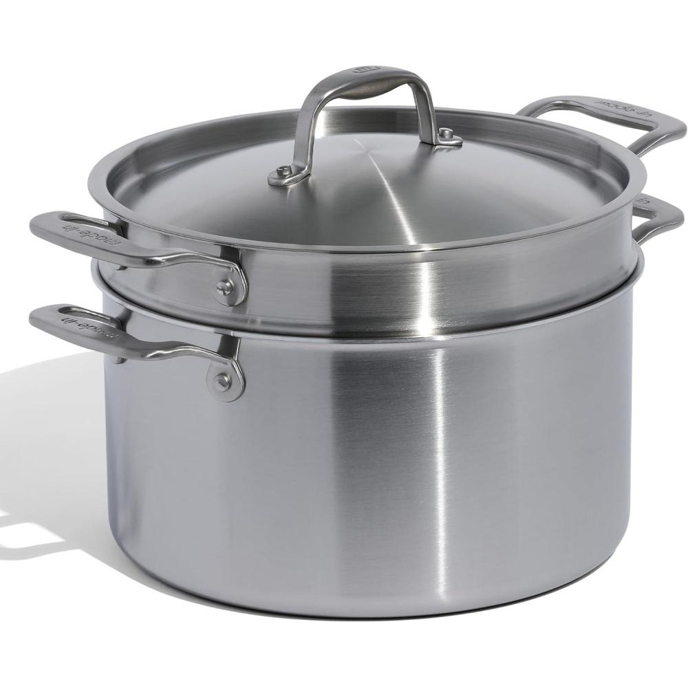 image:imageMade In Cookware 8 Quart Stainless Steel Stock Pot With Lid and Pasta Insert 5 Ply Stainless Clad Professional Cookware Crafted in Italy Induction Compatible8 Quart Stock Pot with Lid and Pasta Insert