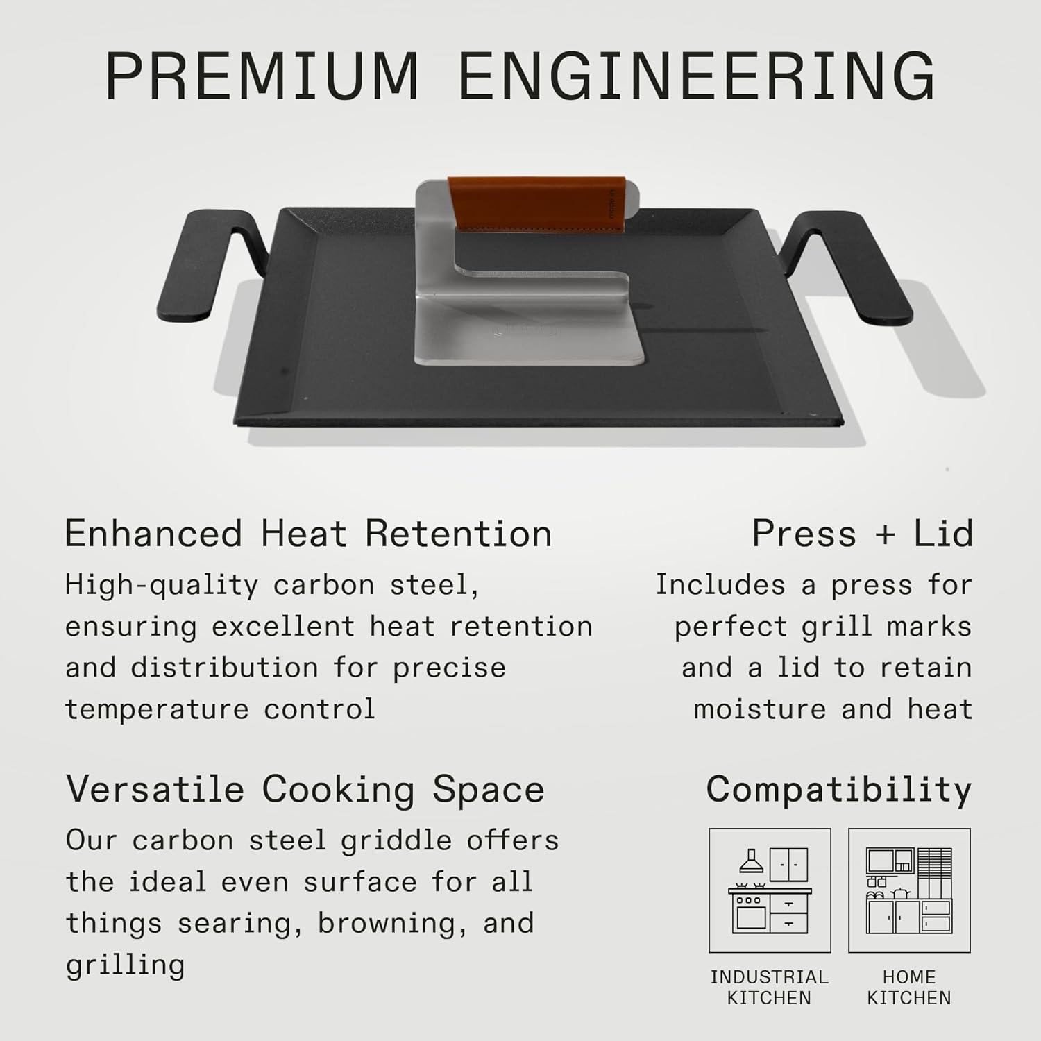 image:imageMade In Cookware Carbon Steel Half Griddle Grill Press Like Cast Iron but Better Professional Cookware Crafted in Sweden Induction Compatible