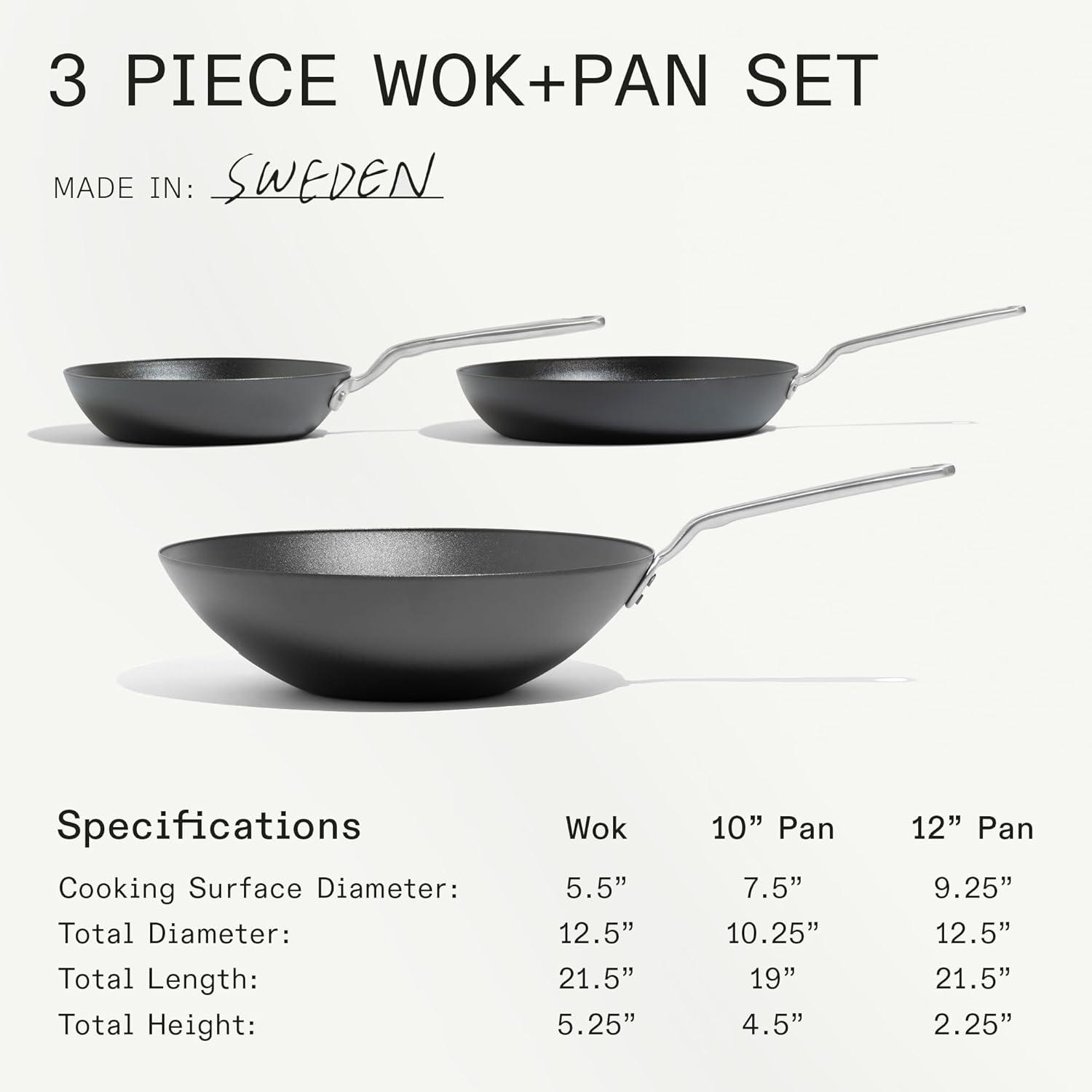 image:imageMade In Cookware Seasoned Carbon Steel Frying Pan Set Includes Frying Pans and Wok Like Cast Iron but Better Professional Cookware Crafted in Sweden Induction Compatible