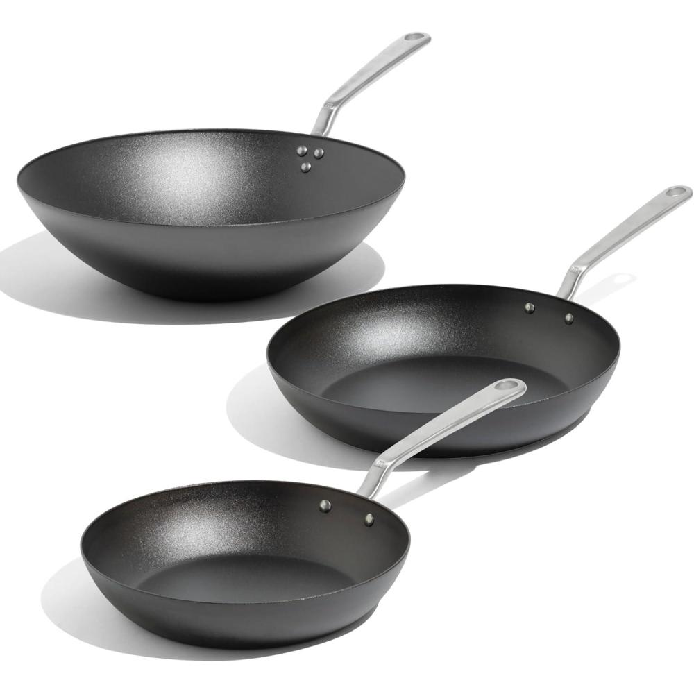 image:imageMade In Cookware Seasoned Carbon Steel Frying Pan Set Includes Frying Pans and Wok Like Cast Iron but Better Professional Cookware Crafted in Sweden Induction Compatible
