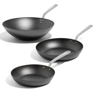 Made In Cookware | Seasoned Carbon Steel Frying Pan Set | Includes Frying Pans and Wok – (Like Cast Iron, but Better) | Professional Cookware | Crafted in Sweden | Induction Compatible