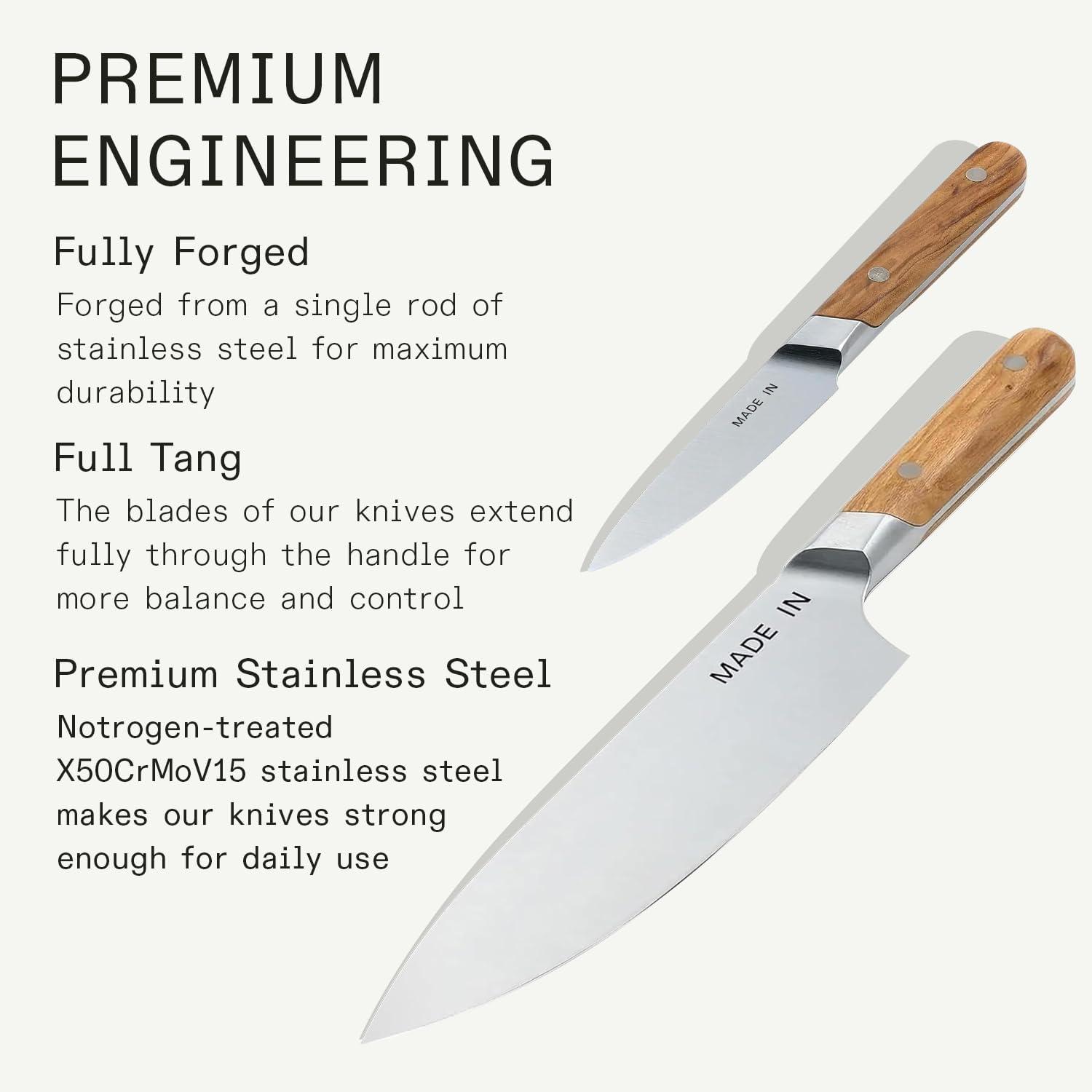 image:imageMade In Cookware 2Piece Knife Set Includes Chef Knife and Paring Knife Full Tang With Truffle Black Handle FranceOlive Wood