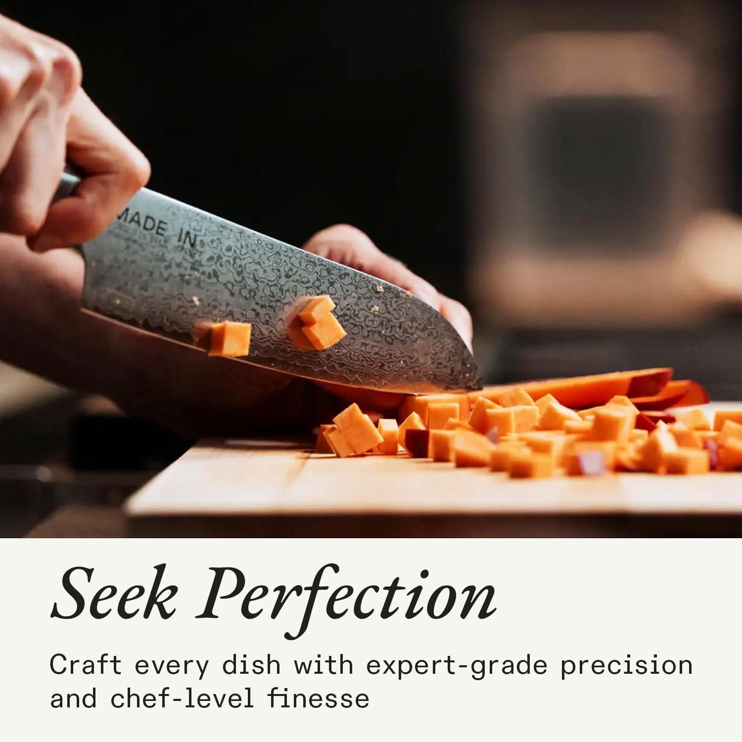 image:imageMade In Cookware 2piece Japanese Damascus Steel Knife Set Includes Gyuto and Nakiri 66 Layers of Damascus Steel with a VG10 Core Crafted in Japan Full Tang With Black POM Handle