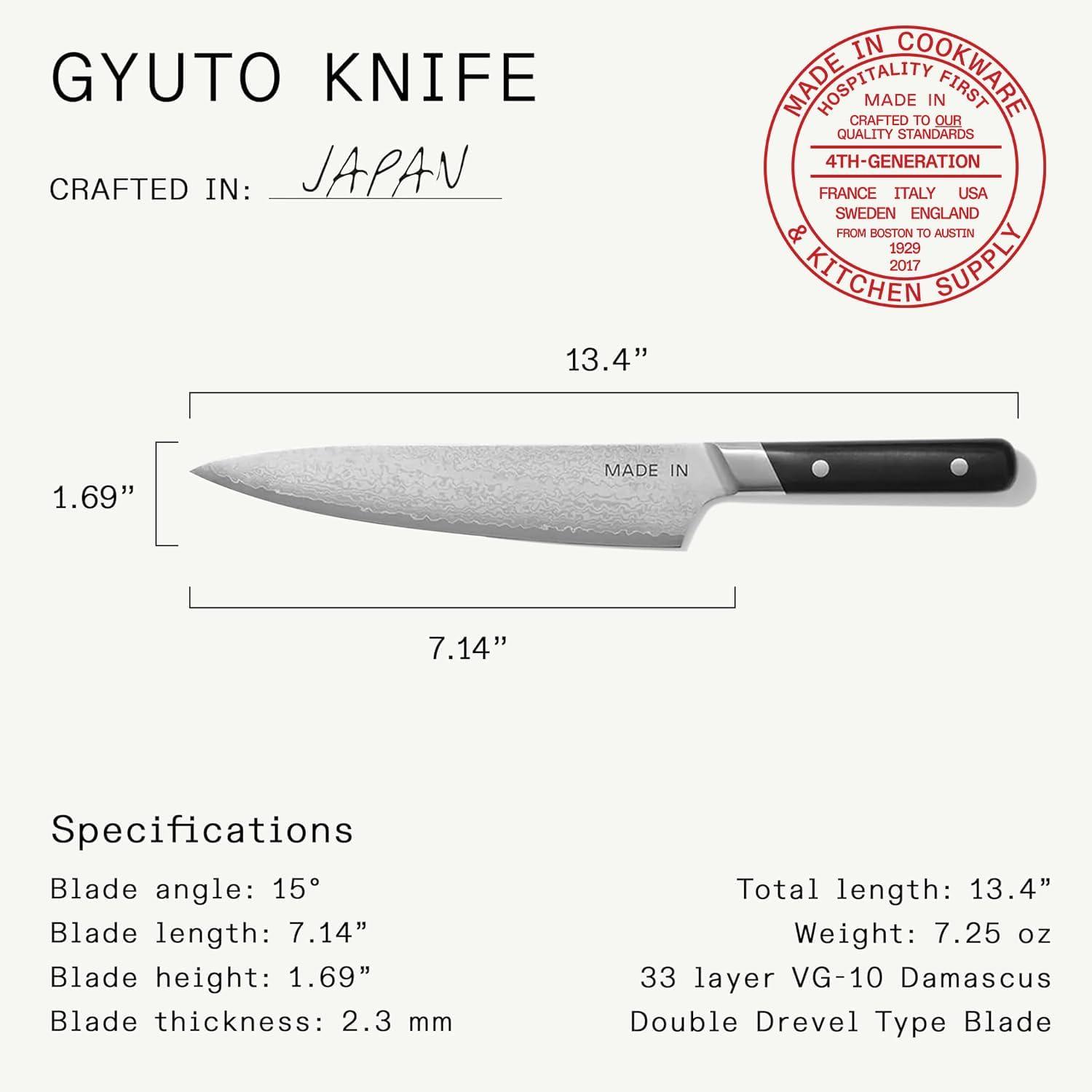 image:imageMade In Cookware 2piece Japanese Damascus Steel Knife Set Includes Gyuto and Nakiri 66 Layers of Damascus Steel with a VG10 Core Crafted in Japan Full Tang With Black POM Handle