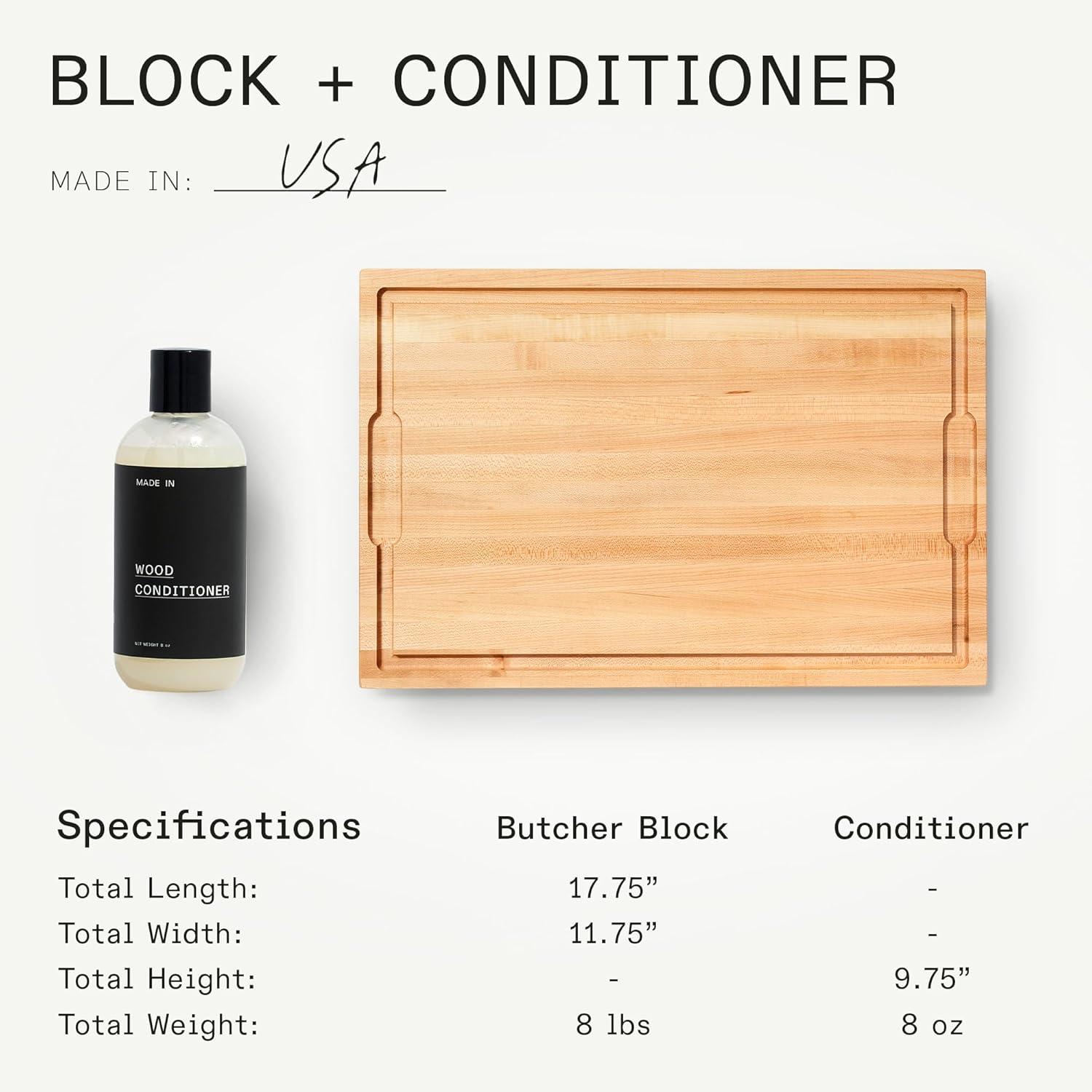 image:imageMade In Cookware Butcher Block with Wood Conditioner Thick Charcuterie Board with Side Handles 1775x1175