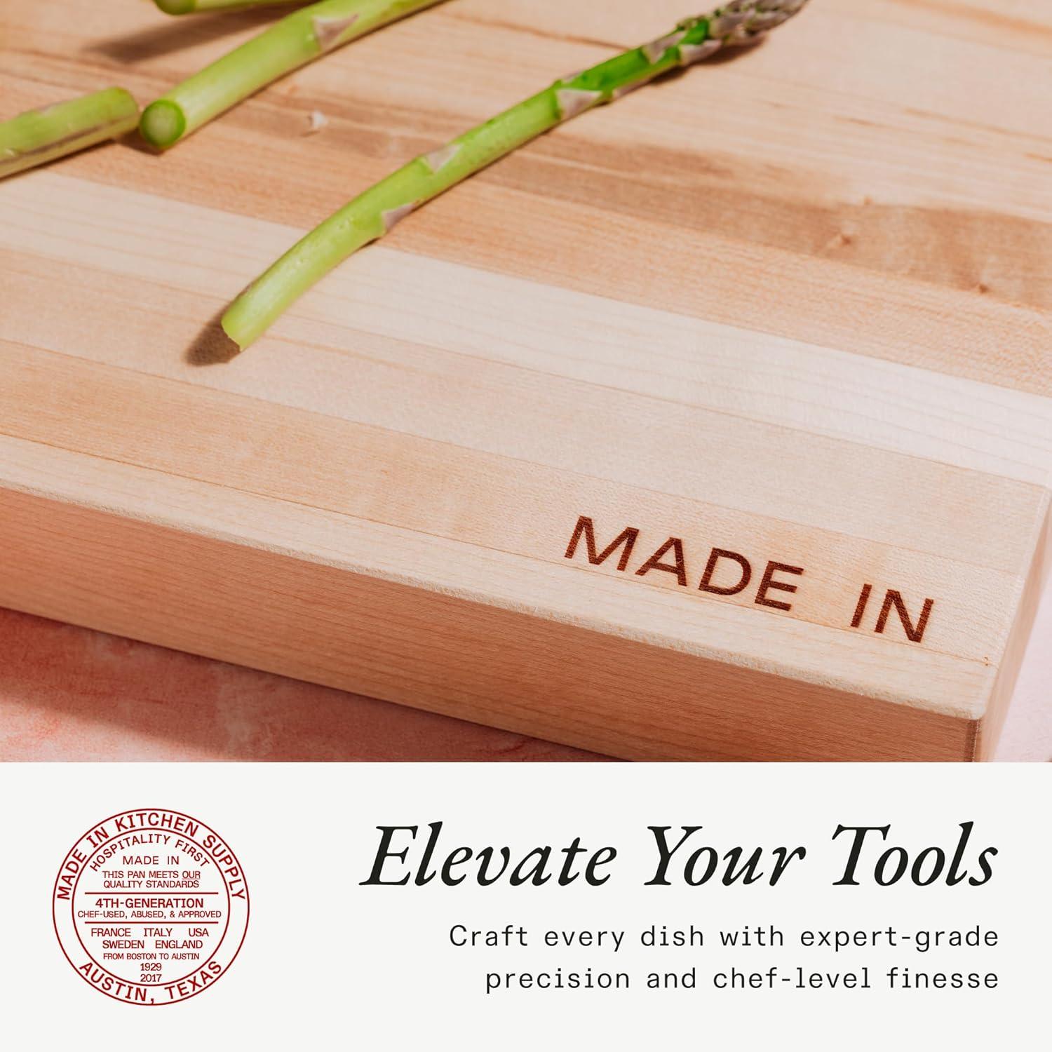 image:imageMade In Cookware Butcher Block with Wood Conditioner Thick Charcuterie Board with Side Handles 1775x1175