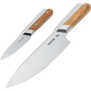 Made In Cookware | 2-Piece Knife Set | Includes Chef Knife and Paring Knife | Full Tang With Truffle Black Handle France(Olive Wood)