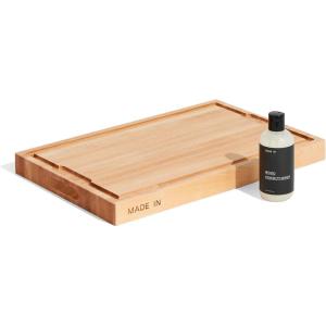 Made In Cookware | Butcher Block with Wood Conditioner | Thick Charcuterie Board with Side Handles | 17.75×11.75″