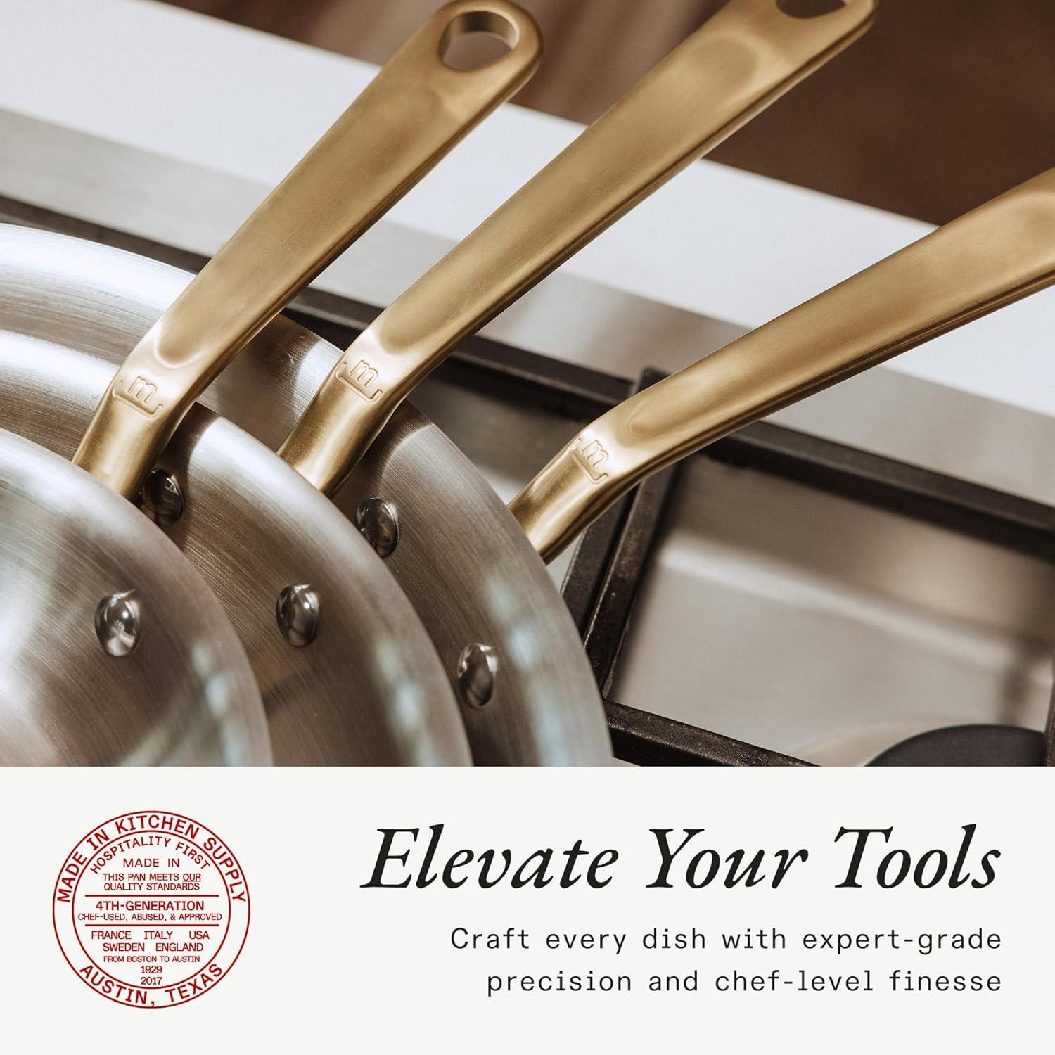 image:imageMade In Cookware 10Inch Stainless Steel Frying Pan with Antique Brass Handle 5 Ply Stainless Clad Professional Cookware Crafted in Italy Induction Compatible10Stainless Steel Frying Pan