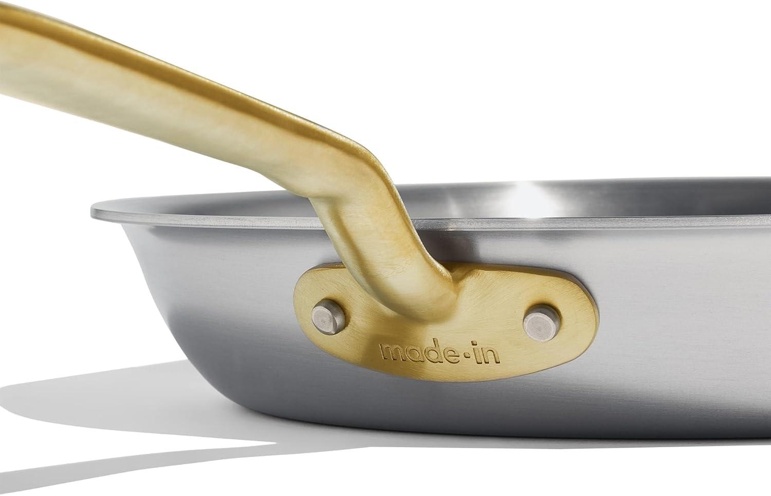 image:imageMade In Cookware 10Inch Stainless Steel Frying Pan with Antique Brass Handle 5 Ply Stainless Clad Professional Cookware Crafted in Italy Induction Compatible10Stainless Steel Frying Pan
