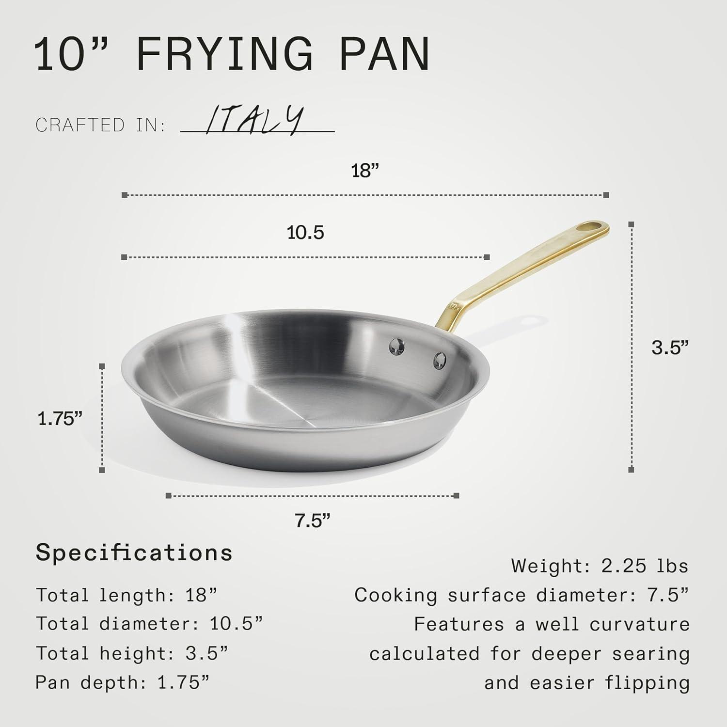 image:imageMade In Cookware 10Inch Stainless Steel Frying Pan with Antique Brass Handle 5 Ply Stainless Clad Professional Cookware Crafted in Italy Induction Compatible10Stainless Steel Frying Pan