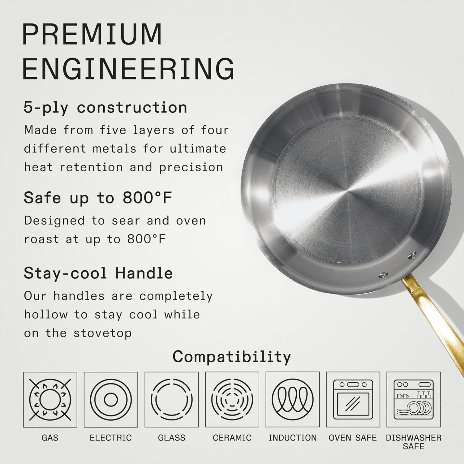 image:imageMade In Cookware 10Inch Stainless Steel Frying Pan with Antique Brass Handle 5 Ply Stainless Clad Professional Cookware Crafted in Italy Induction Compatible10Stainless Steel Frying Pan
