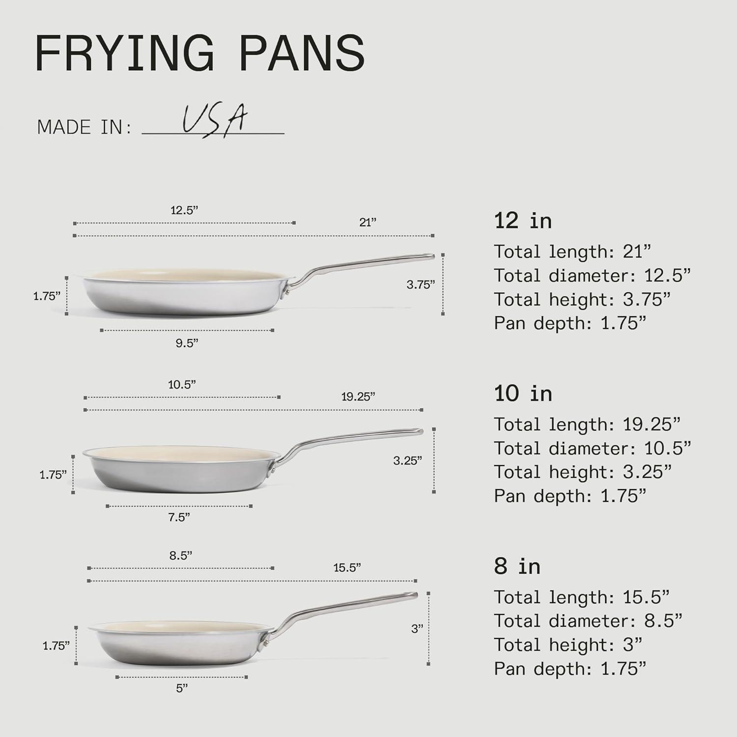 image:imageMade In Cookware 3Piece Ceramic Frying Pan Set with Universal Silicone Lid 5 Ply Stainless Clad Professional Cookware Induction Compatible