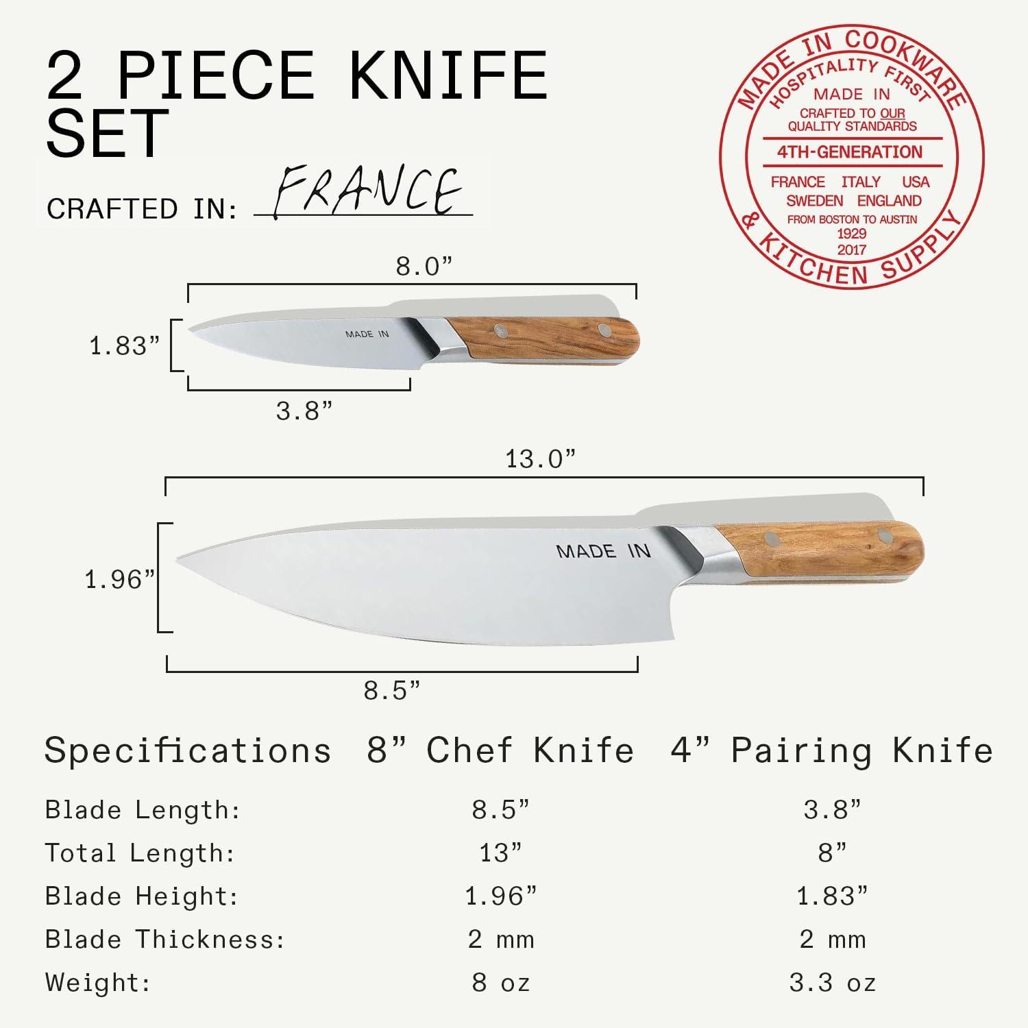 image:imageMade In Cookware 3Piece Knife Set Includes Chef Knife Bread Knife and Paring Knife Full Tang With Truffle Black Handle FranceOlive Wood