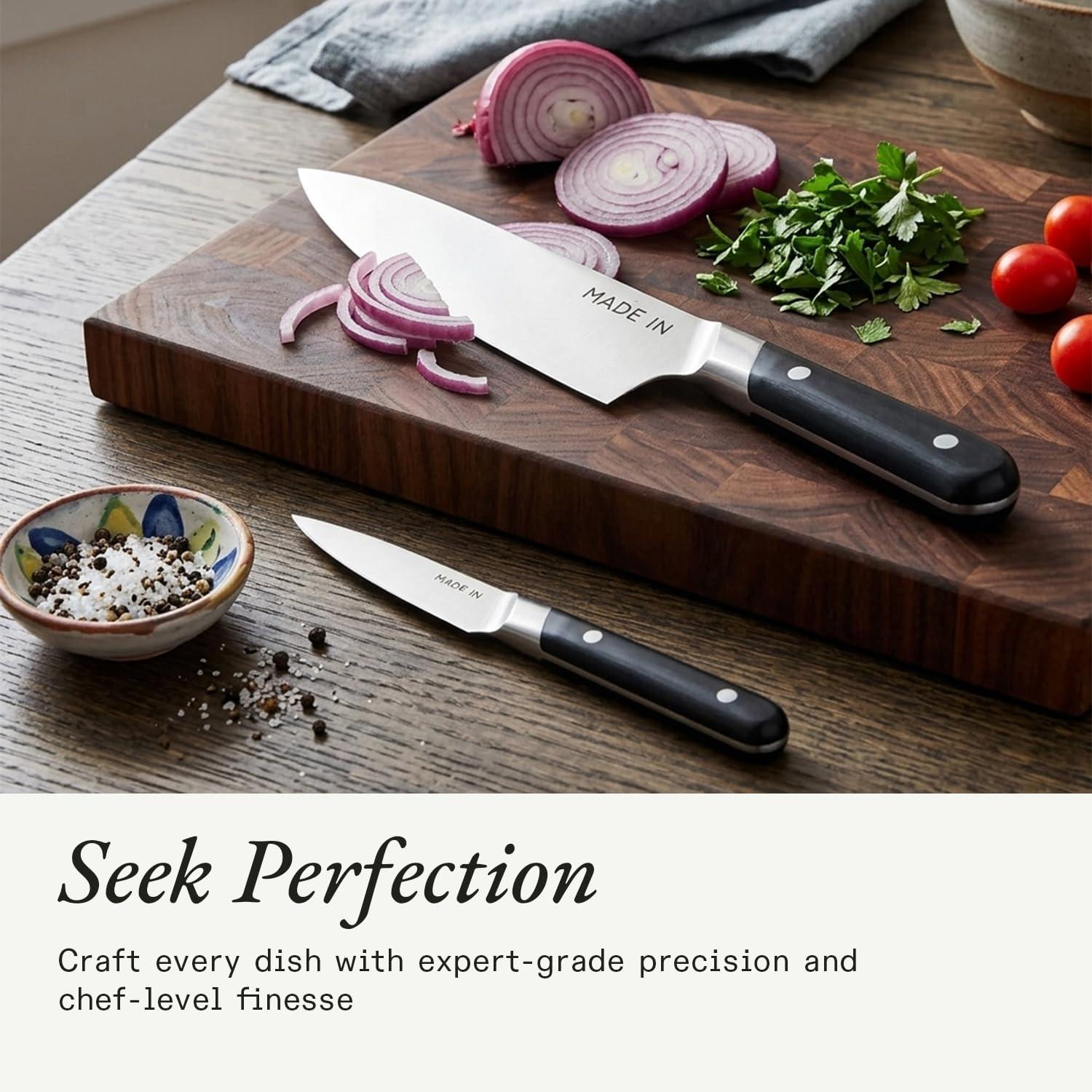 image:imageMade In Cookware 3Piece Knife Set Includes Chef Knife Bread Knife and Paring Knife Full Tang With Truffle Black Handle FranceTruffle Black
