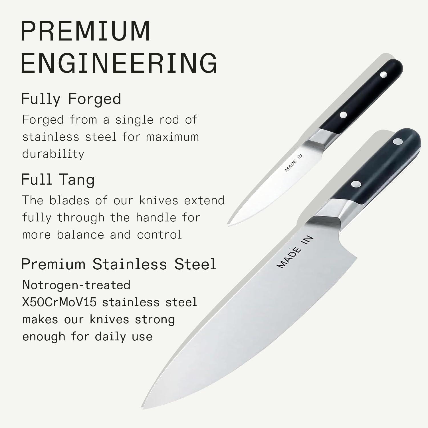 image:imageMade In Cookware 3Piece Knife Set Includes Chef Knife Bread Knife and Paring Knife Full Tang With Truffle Black Handle FranceTruffle Black