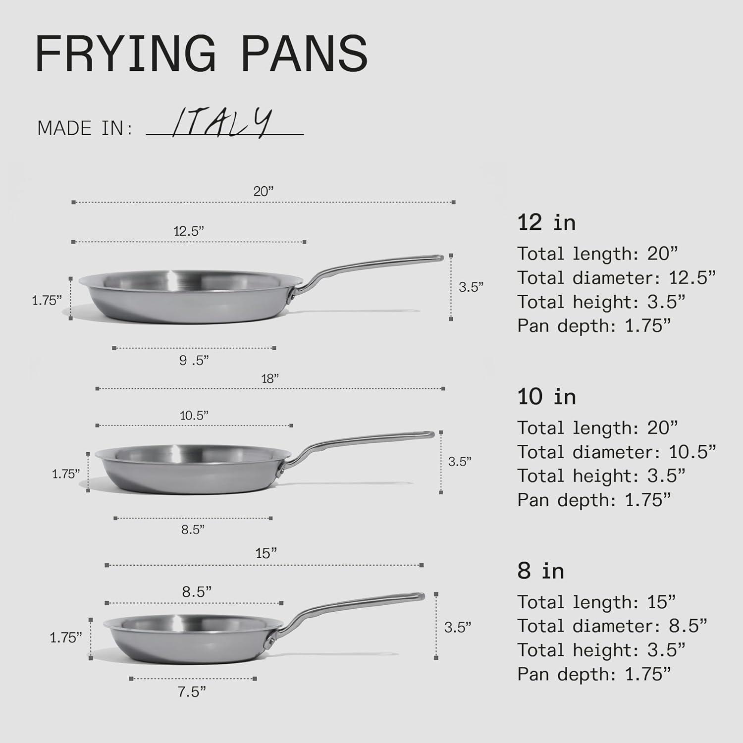 image:imageMade In Cookware 3Piece Stainless Clad Frying Pan Set with Universal Silicone Lid 5 Ply Stainless Clad Professional Cookware Crafted in Italy Induction Compatible