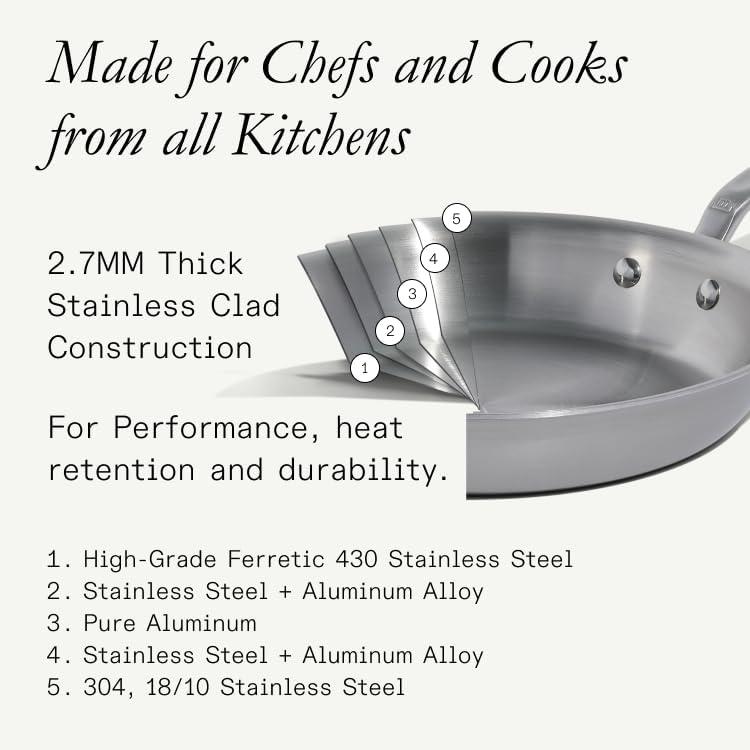 image:imageMade In Cookware 5 Pc Stainless Steel Cookware Set 5 Ply Clad Includes Stainless Steel Frying Pan Saucepan and Saucier with Lid Professional Cookware Crafted in Italy6Piece