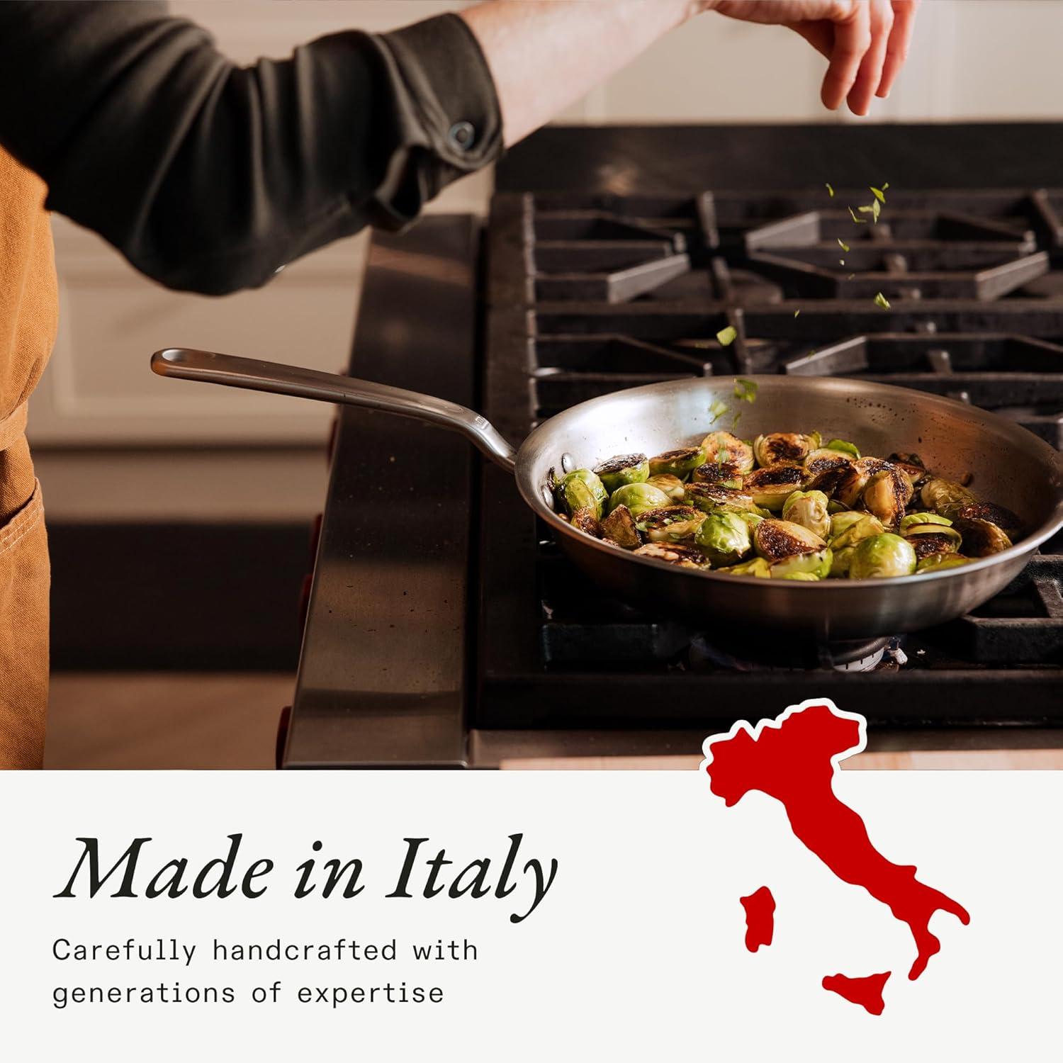 image:imageMade In Cookware 5 Pc Stainless Steel Cookware Set 5 Ply Clad Includes Stainless Steel Frying Pan Saucepan and Saucier with Lid Professional Cookware Crafted in Italy5Piece