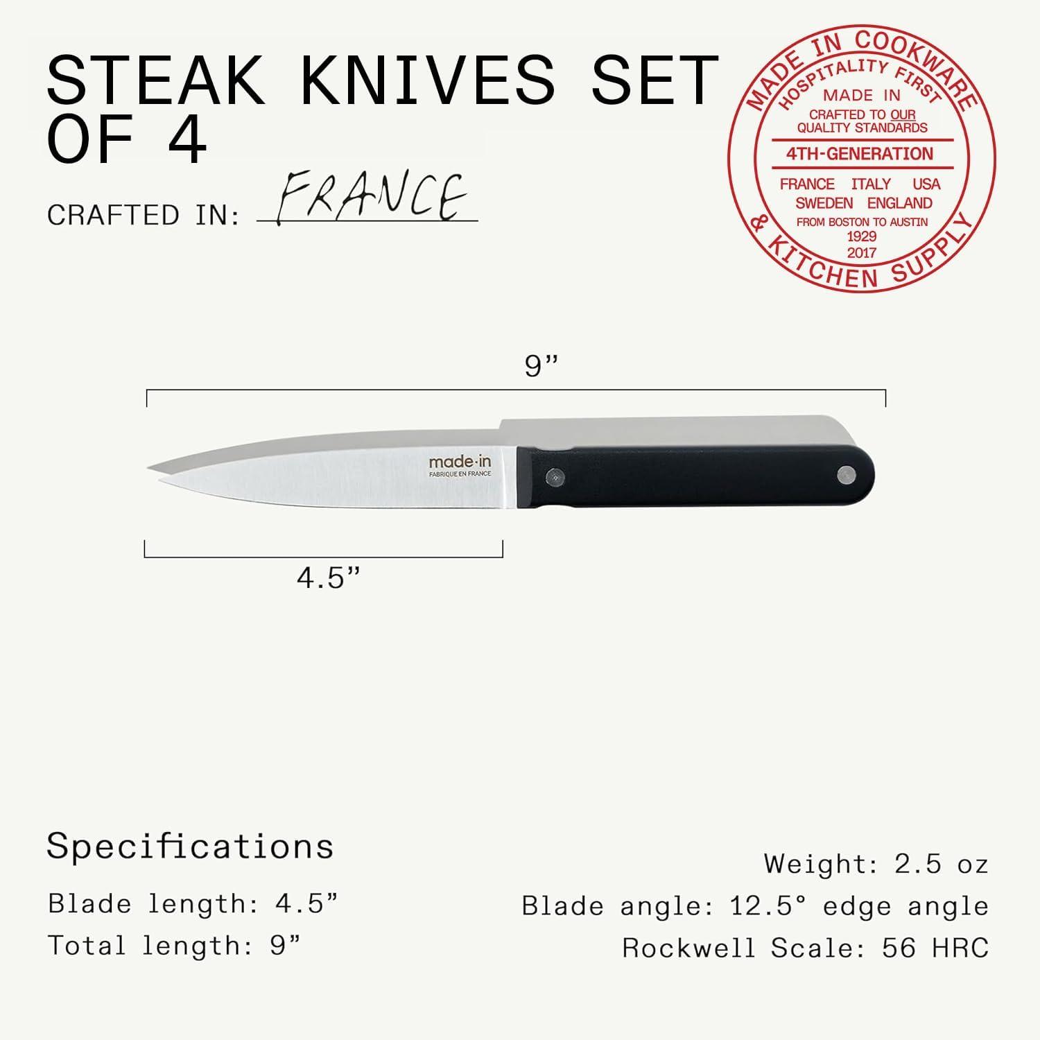 image:imageMade In Cookware Steak Knives Set of 4 Crafted in France Full Tang With Truffle Black HandleTruffle Black
