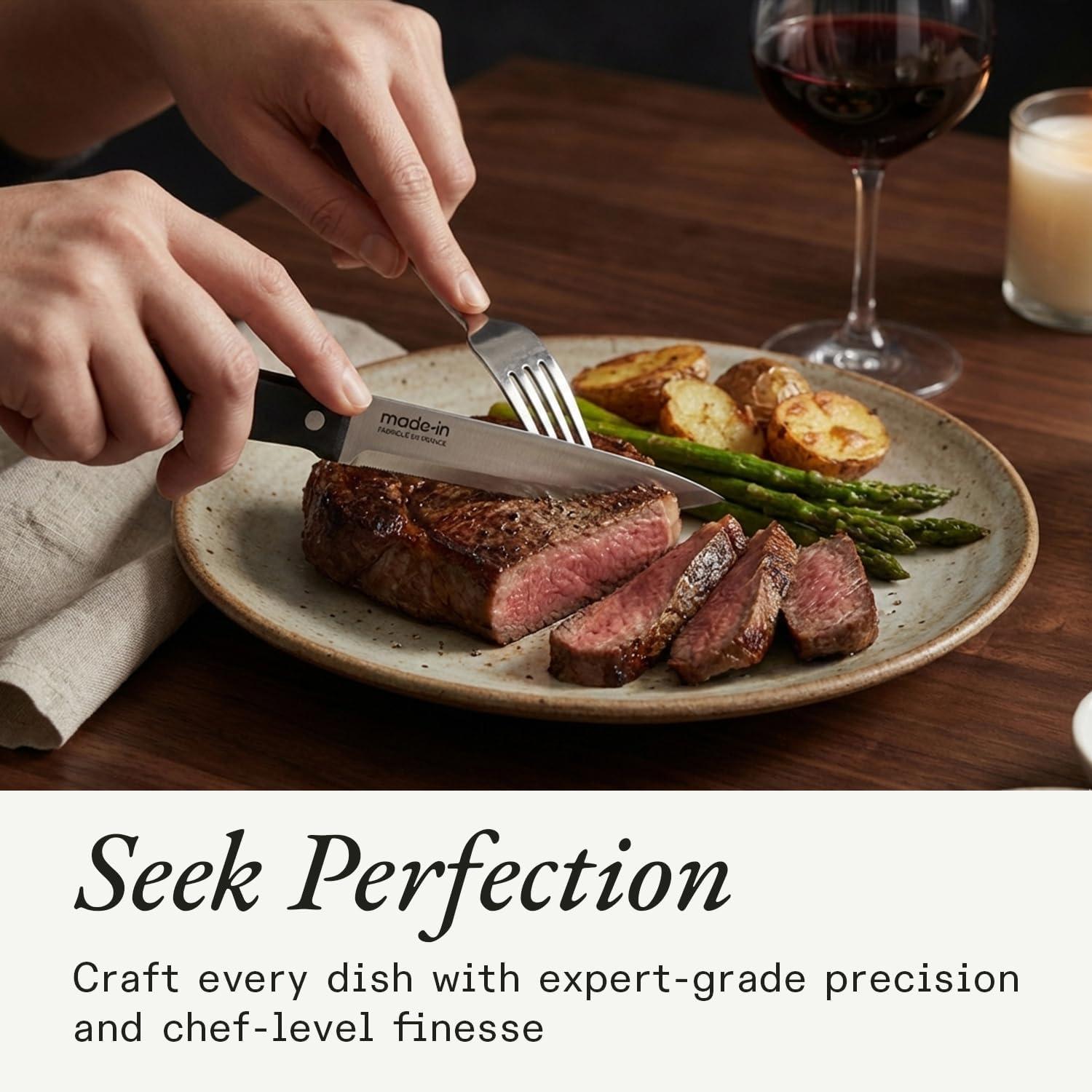 image:imageMade In Cookware Steak Knives Set of 4 Crafted in France Full Tang With Truffle Black HandleTruffle Black