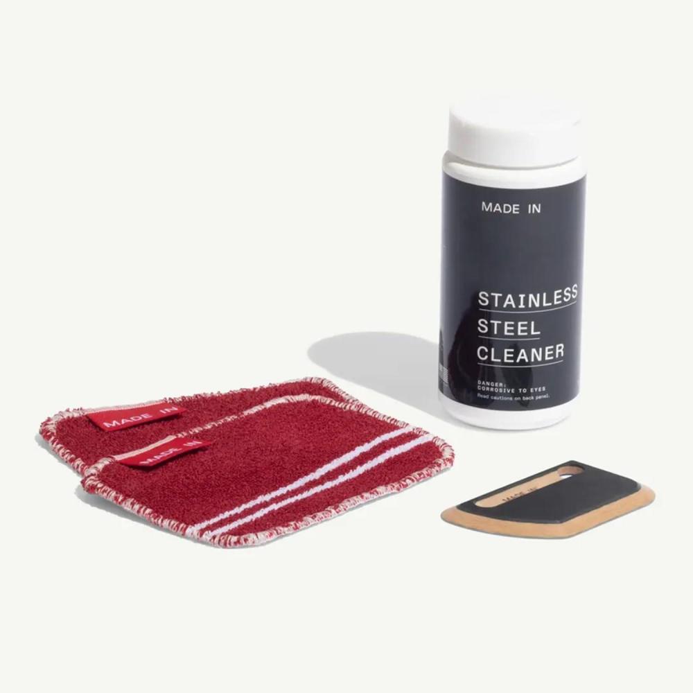 image:imageMade In Cookware 3Piece Stainless Steel Cleaning Set Includes Pan Scraper Scrub Cloth amp Stainless Steel Cleaner Complete Cleaning System Crafted in USA