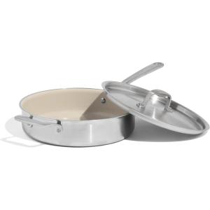 Made In Cookware | 3.5 QT CeramiClad Non Stick Saute Pan with Lid | 5-Ply Stainless Clad with Stay-Cool Handle | Professional Cookware | Crafted in Italy | Induction Compatible