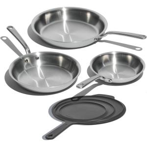Made In Cookware | 3-Piece Stainless Clad Frying Pan Set with Universal Silicone Lid | 5 Ply Stainless Clad | Professional Cookware | Crafted in Italy | Induction Compatible