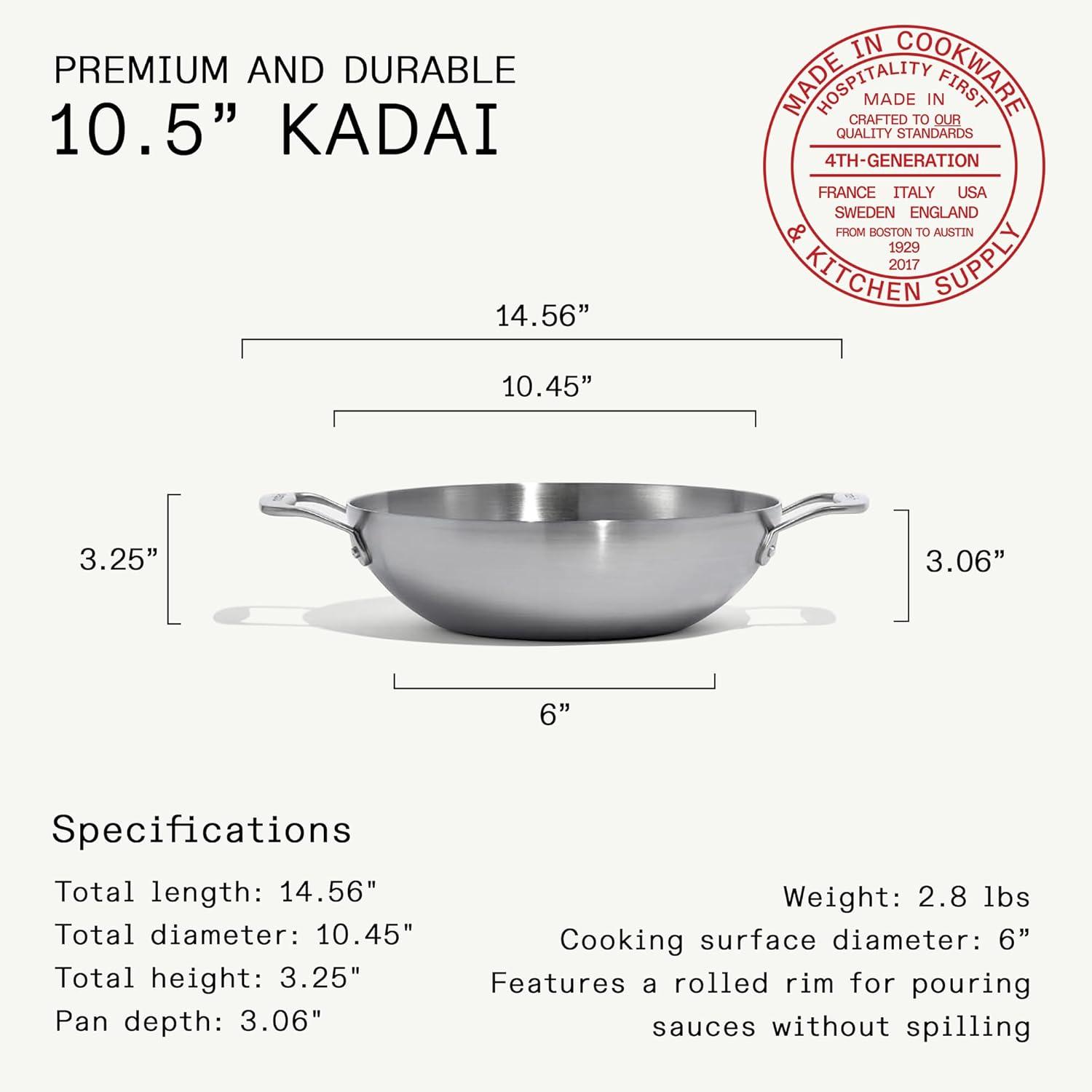 image:imageMade In Cookware 10 Stainless Steel Kadai Pan 5 Ply Stainless Clad Professional Cookware Induction Compatible