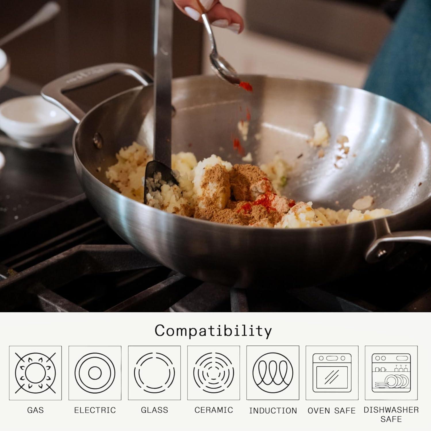 image:imageMade In Cookware 10 Stainless Steel Kadai Pan 5 Ply Stainless Clad Professional Cookware Induction Compatible