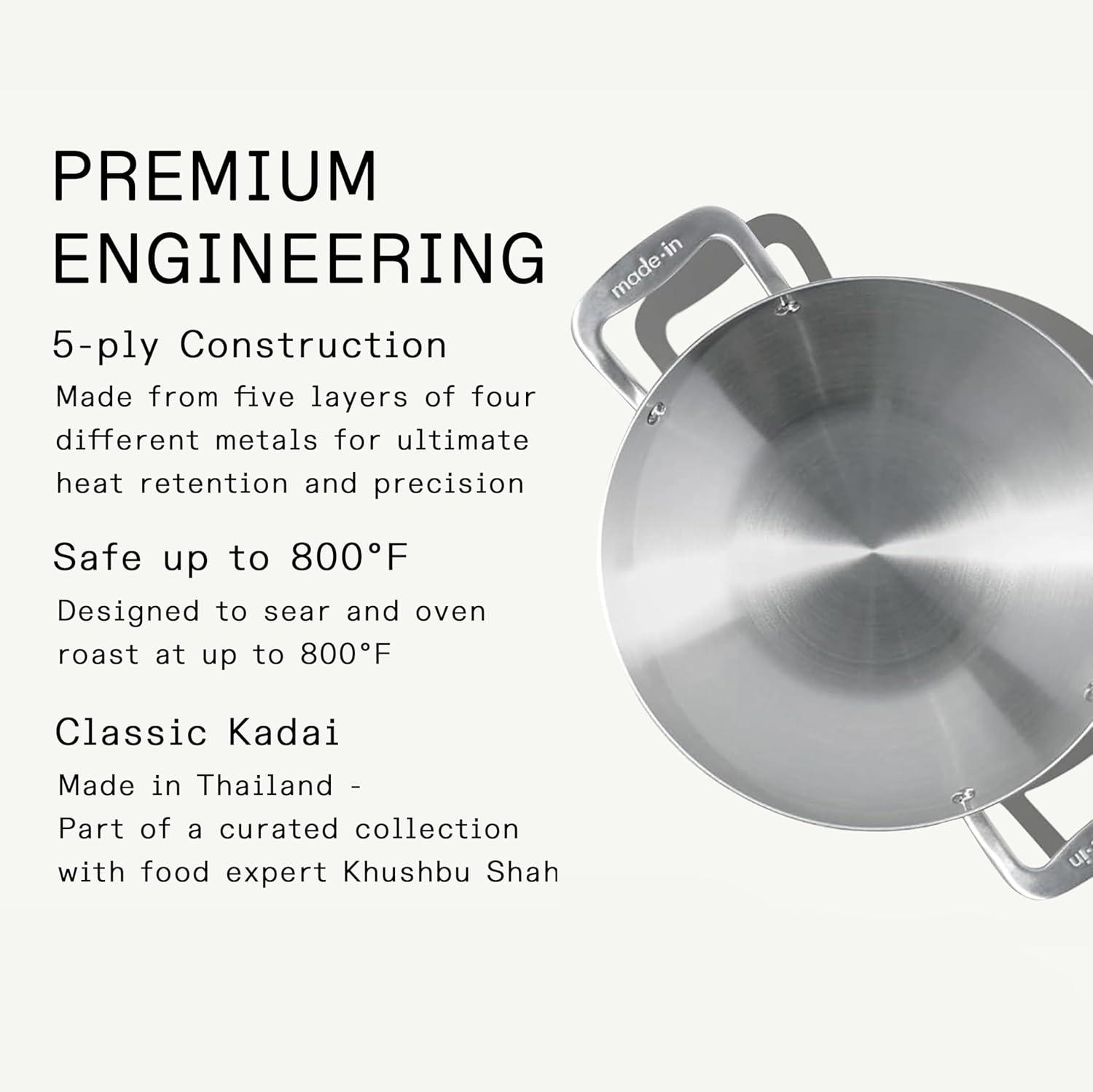 image:imageMade In Cookware 10 Stainless Steel Kadai Pan 5 Ply Stainless Clad Professional Cookware Induction Compatible