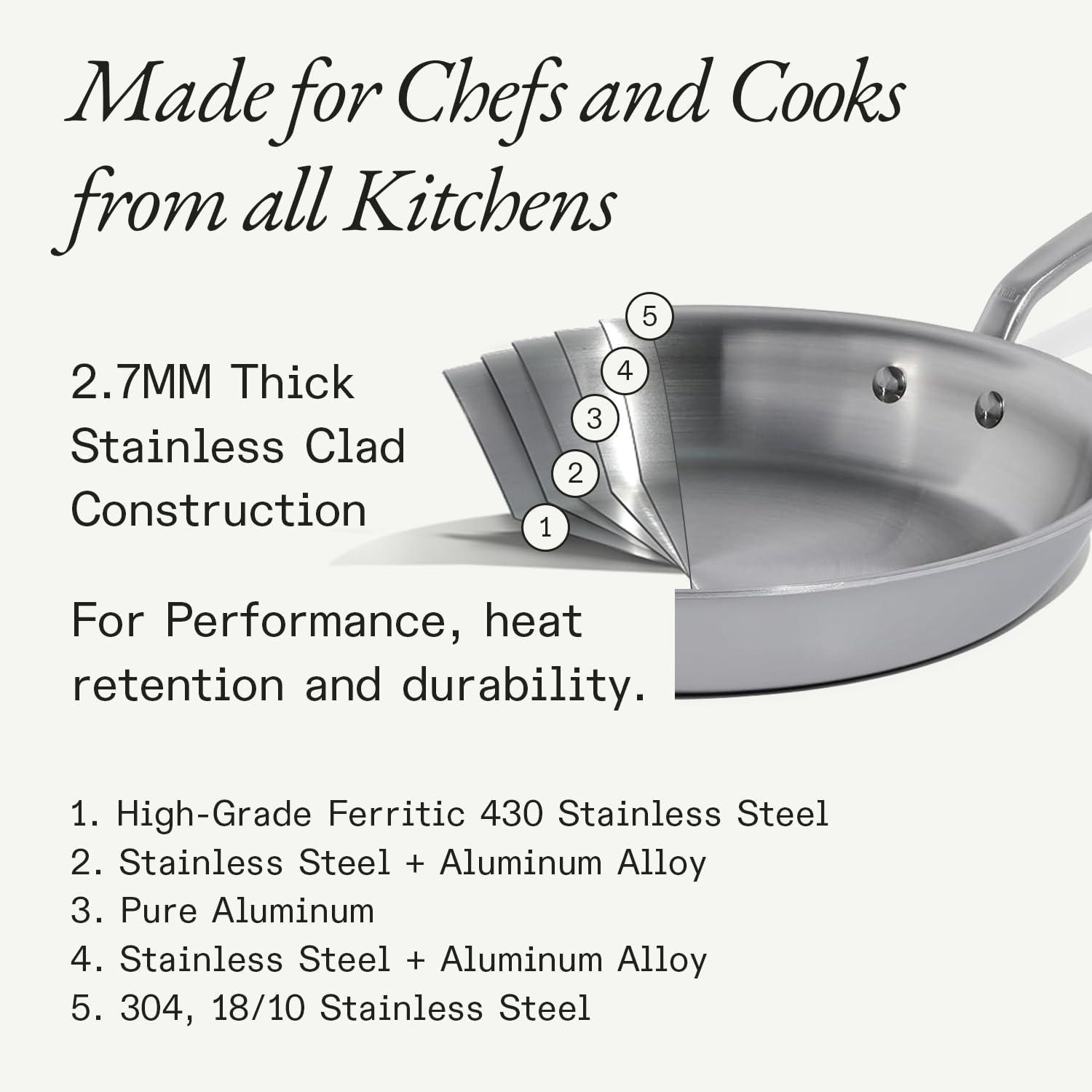 image:imageMade In Cookware 10Inch Stainless Steel Frying Pan With Lid 5 Ply Stainless Clad Professional Cookware Crafted in Italy Induction Compatible10 Stainless Steel Frying Pan