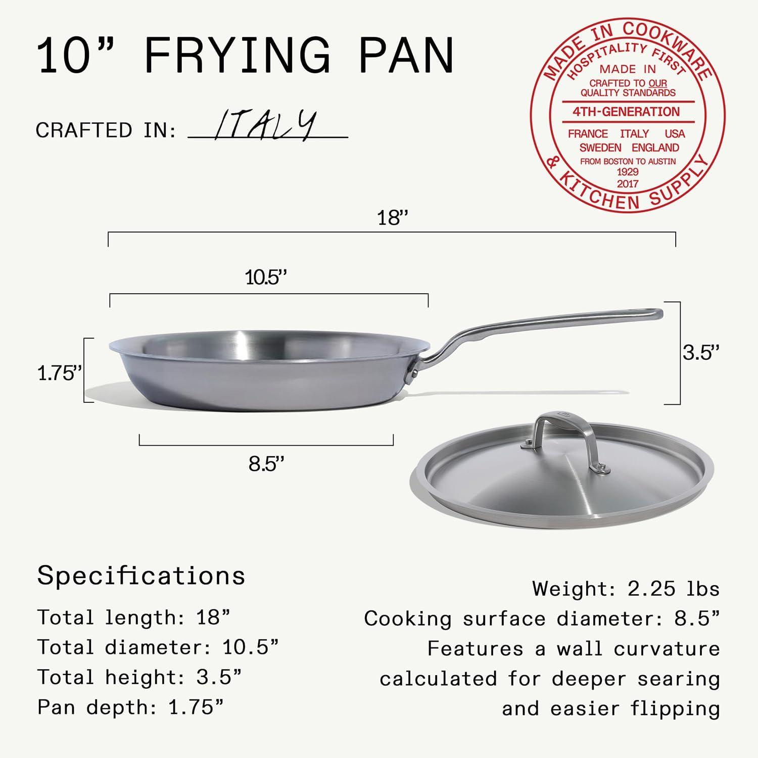 image:imageMade In Cookware 10Inch Stainless Steel Frying Pan With Lid 5 Ply Stainless Clad Professional Cookware Crafted in Italy Induction Compatible10 Stainless Frying Pan wLid