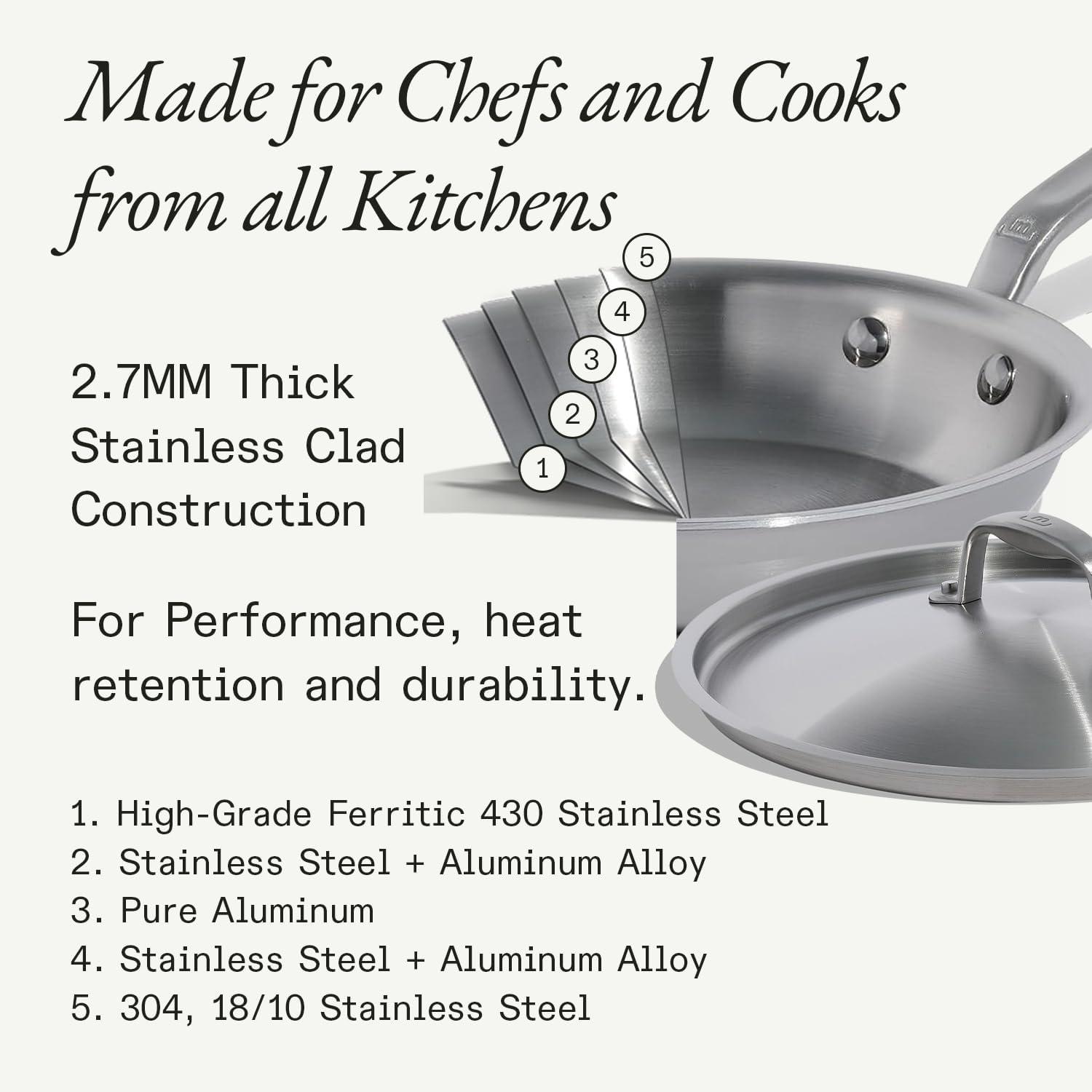 image:imageMade In Cookware 10Inch Stainless Steel Frying Pan With Lid 5 Ply Stainless Clad Professional Cookware Crafted in Italy Induction Compatible10 Stainless Frying Pan wLid