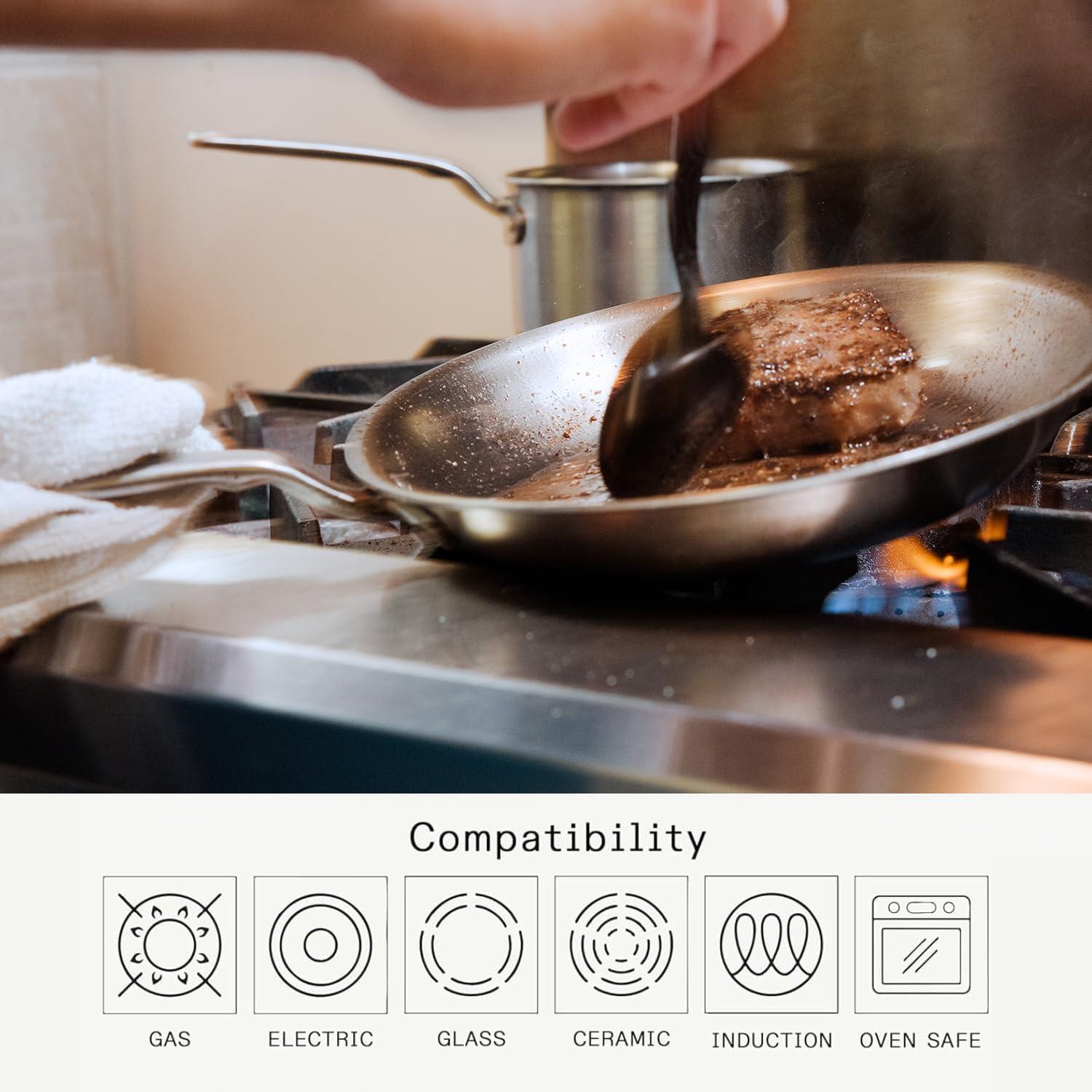 image:imageMade In Cookware 10Inch Stainless Steel Frying Pan With Lid 5 Ply Stainless Clad Professional Cookware Crafted in Italy Induction Compatible10 Stainless Frying Pan wLid