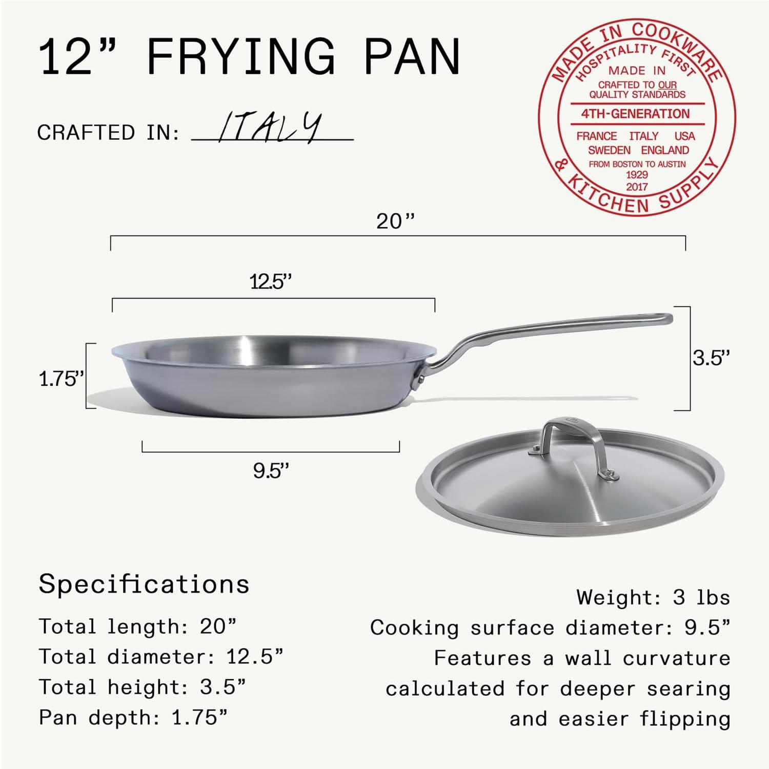 image:imageMade In Cookware 10Inch Stainless Steel Frying Pan With Lid 5 Ply Stainless Clad Professional Cookware Crafted in Italy Induction Compatible12 Stainless Frying Pan wLid