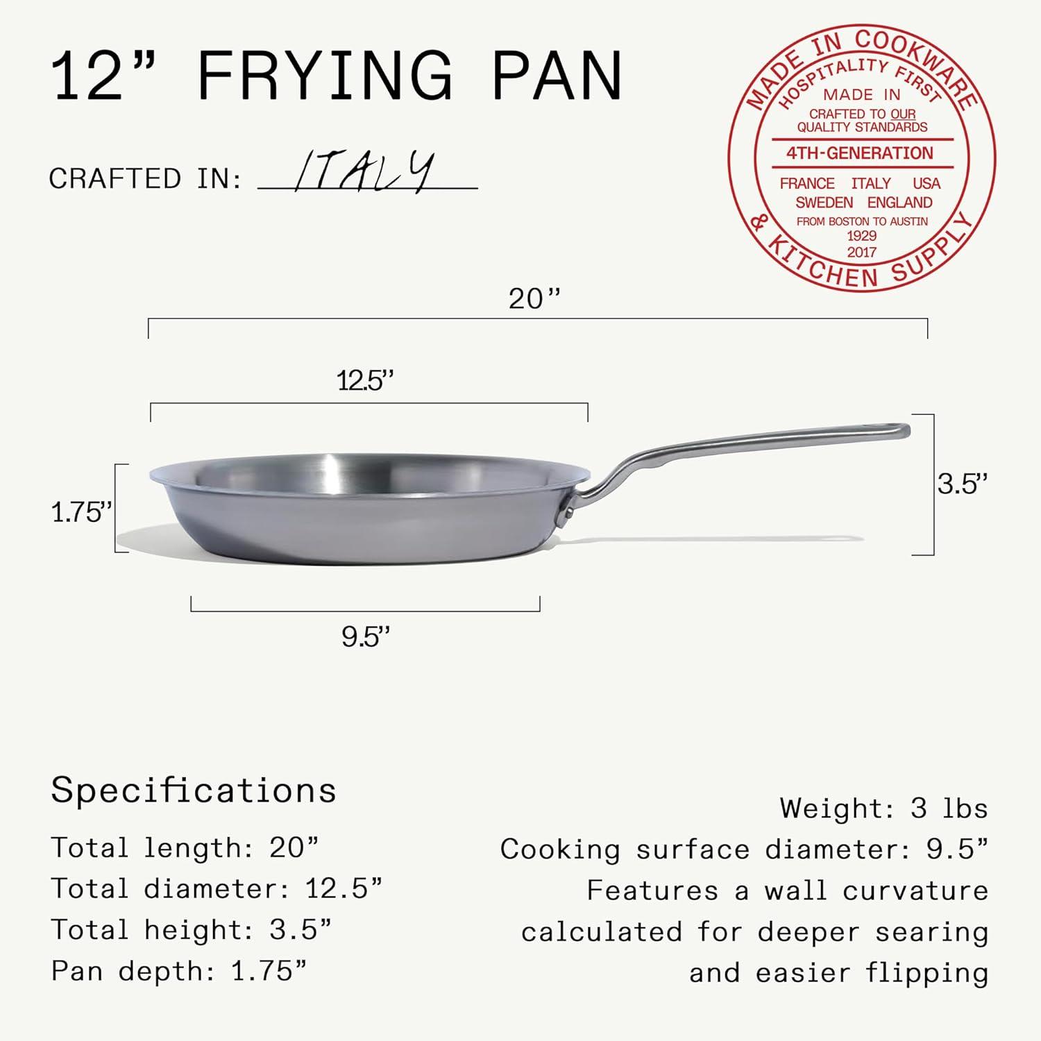 image:imageMade In Cookware 10Inch Stainless Steel Frying Pan With Lid 5 Ply Stainless Clad Professional Cookware Crafted in Italy Induction Compatible12 Stainless Steel Frying Pan