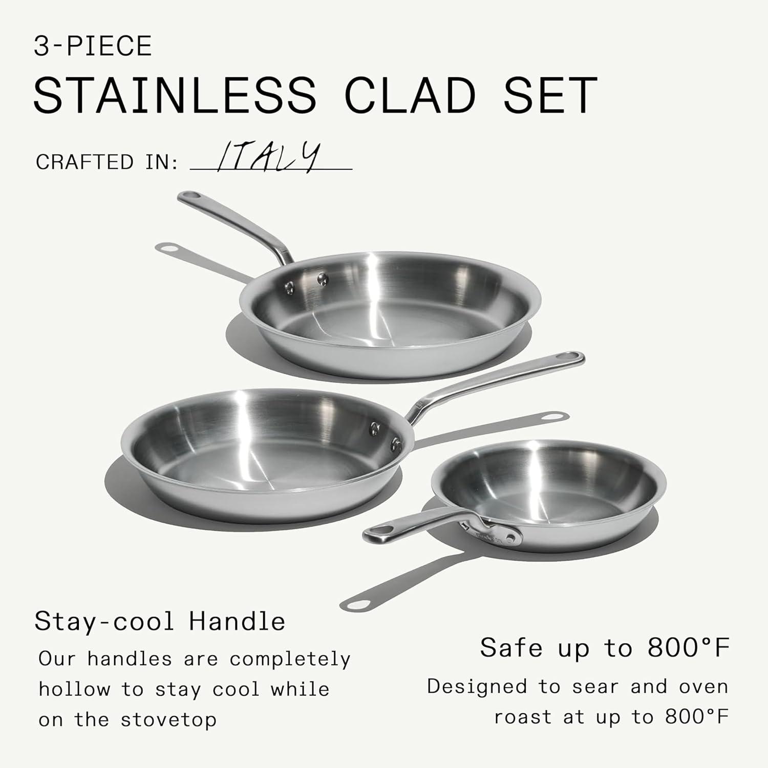 image:imageMade In Cookware 10Inch Stainless Steel Frying Pan With Lid 5 Ply Stainless Clad Professional Cookware Crafted in Italy Induction Compatible3 Piece Set Includes 8 10 12